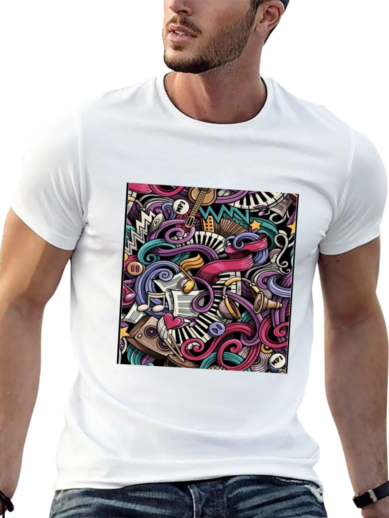 Music Doodle Graphic Black T-Shirt