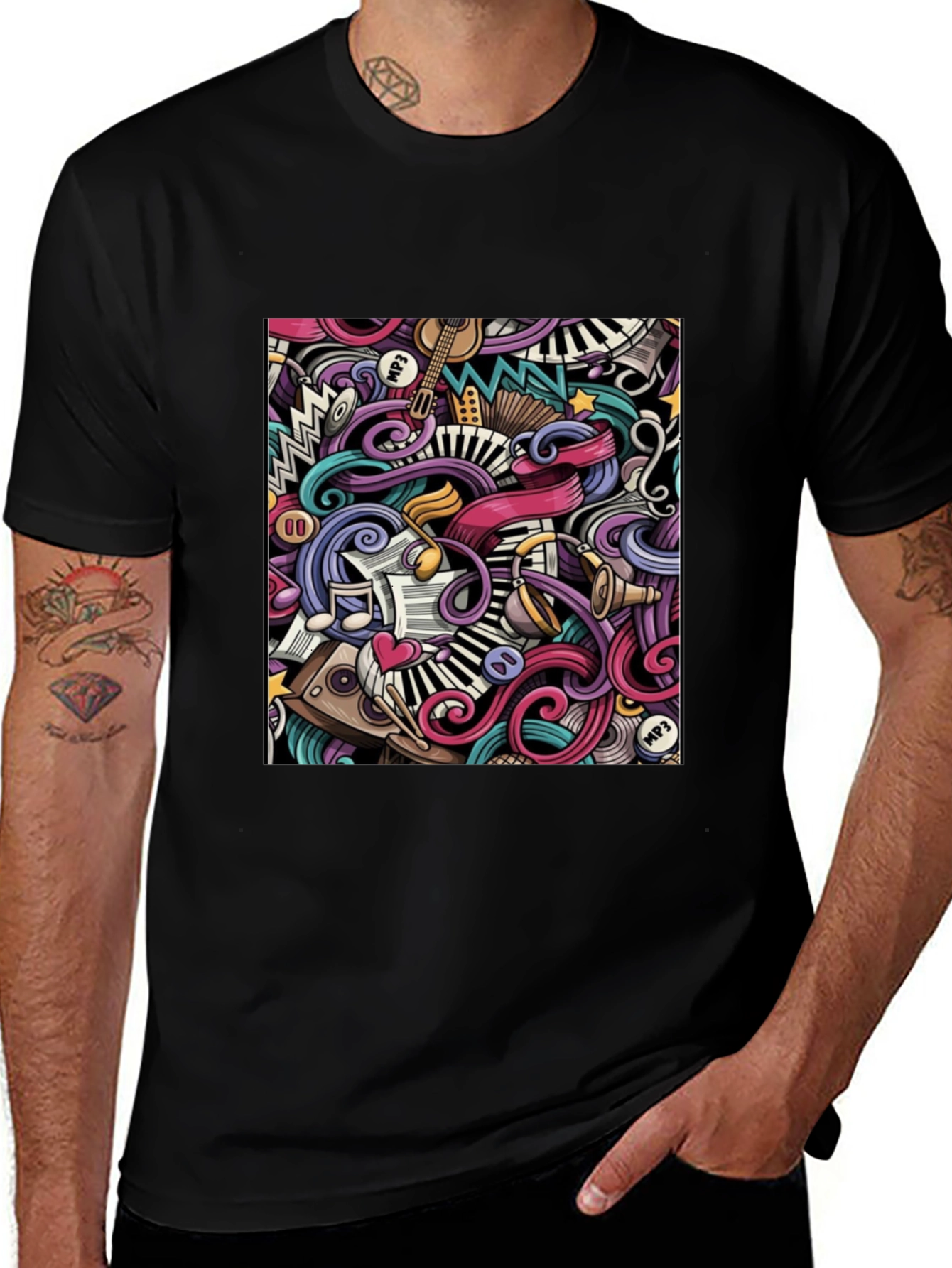 Music Doodle Graphic Black T-Shirt