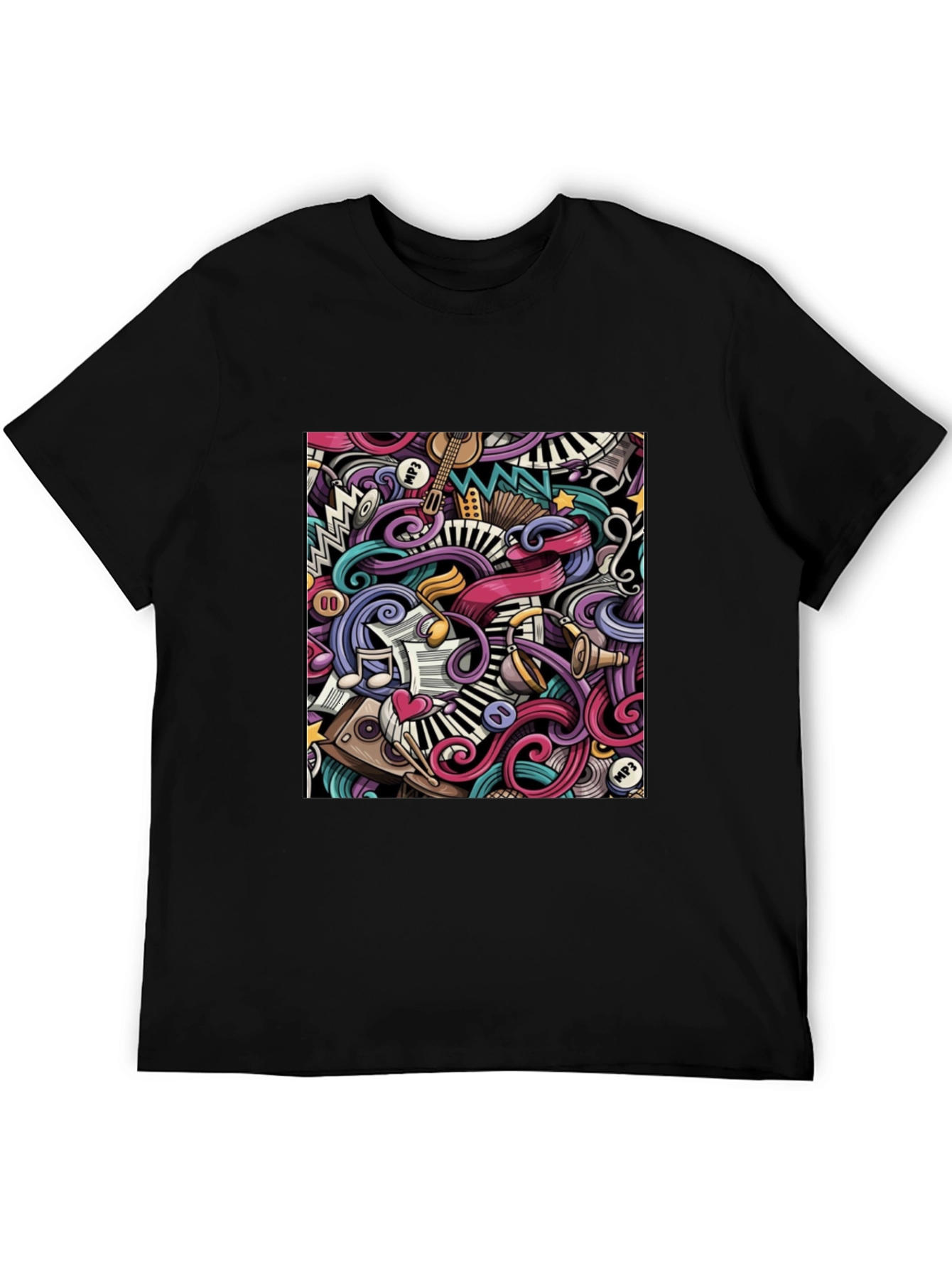 Music Doodle Graphic Black T-Shirt