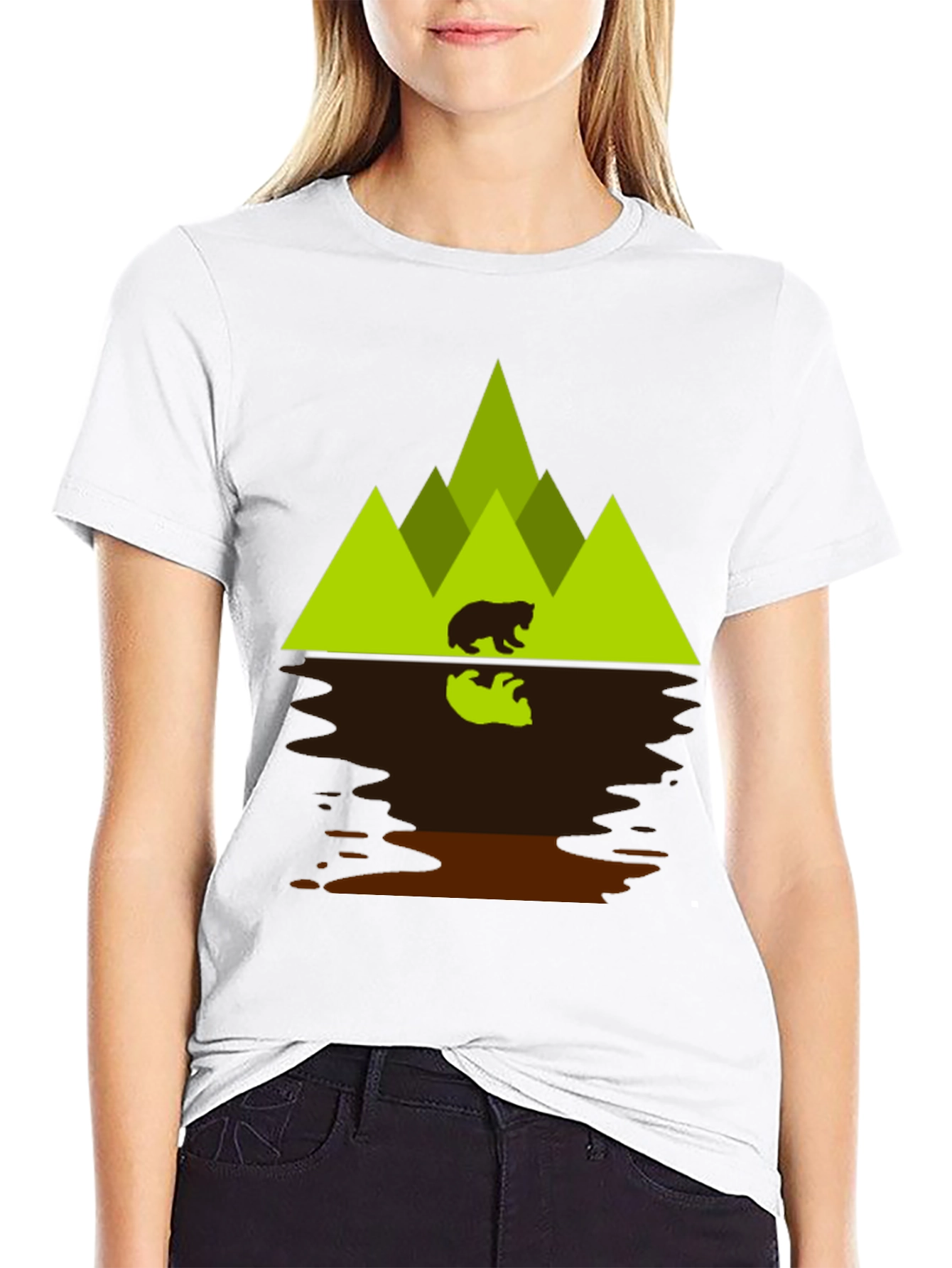Bear & Mountain Reflection Graphic T-Shirt