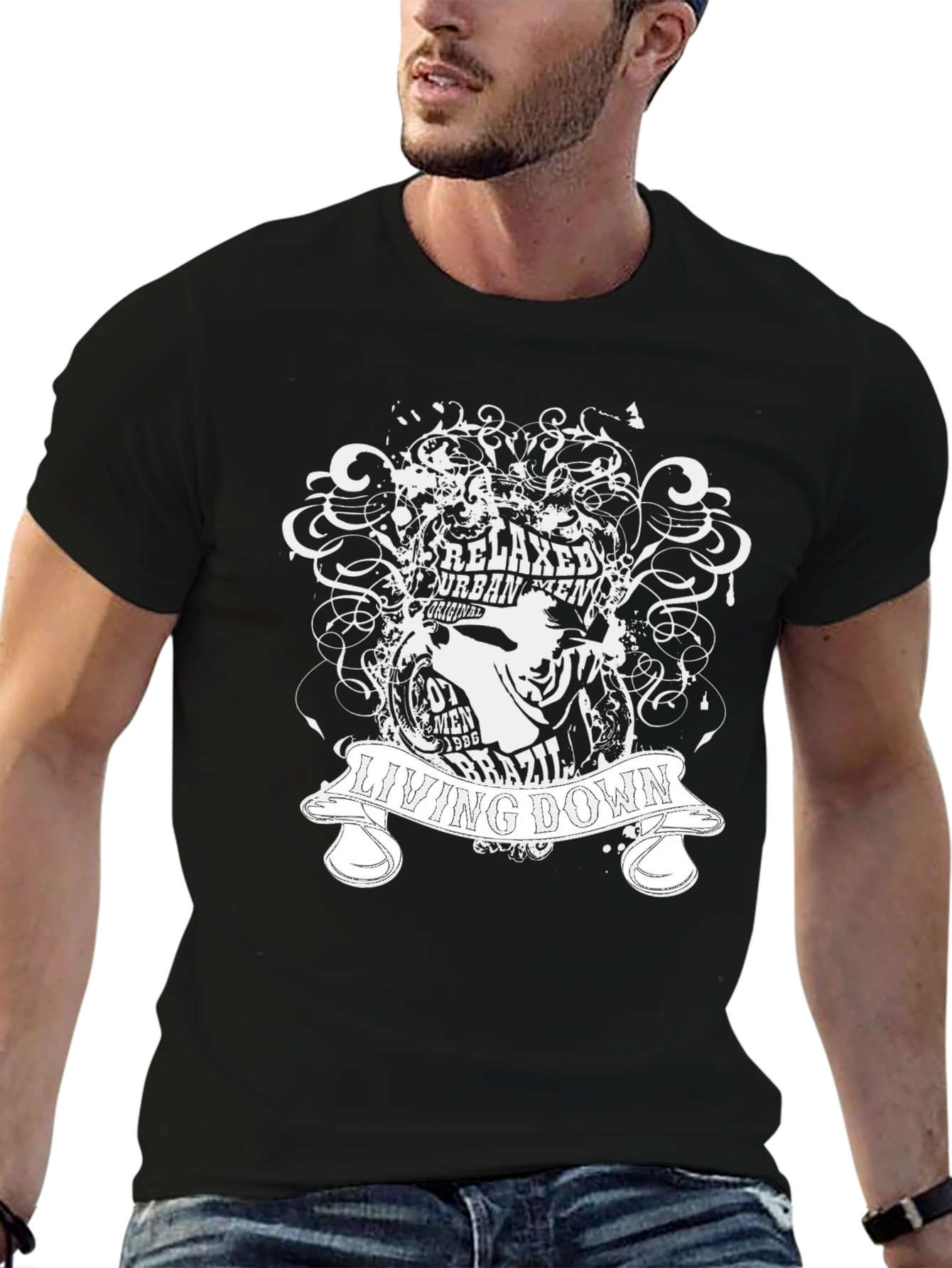 Mens Black Relaxed Urban Tee - Living Down Design