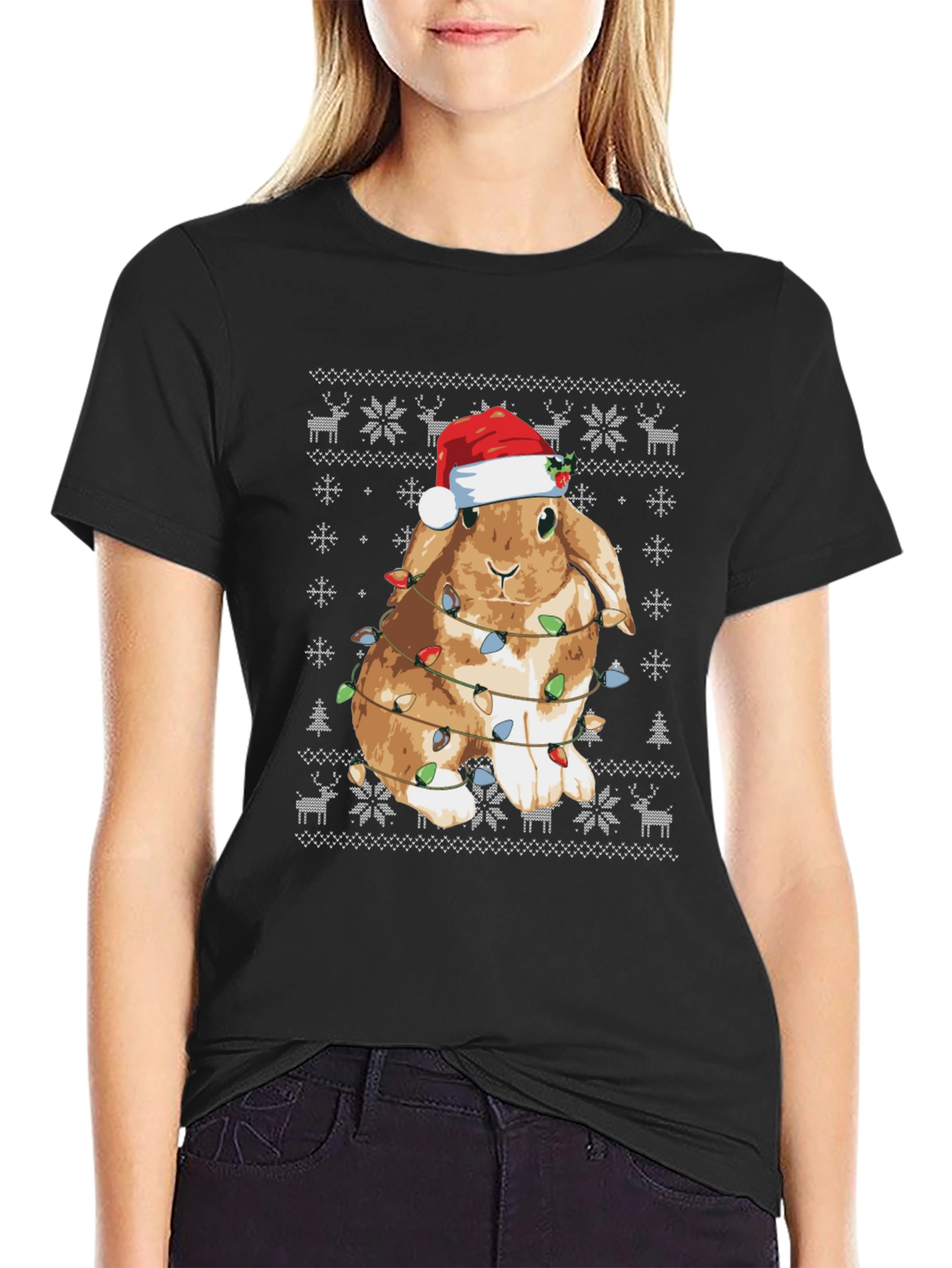 Festive Bunny Christmas Lights T-Shirt