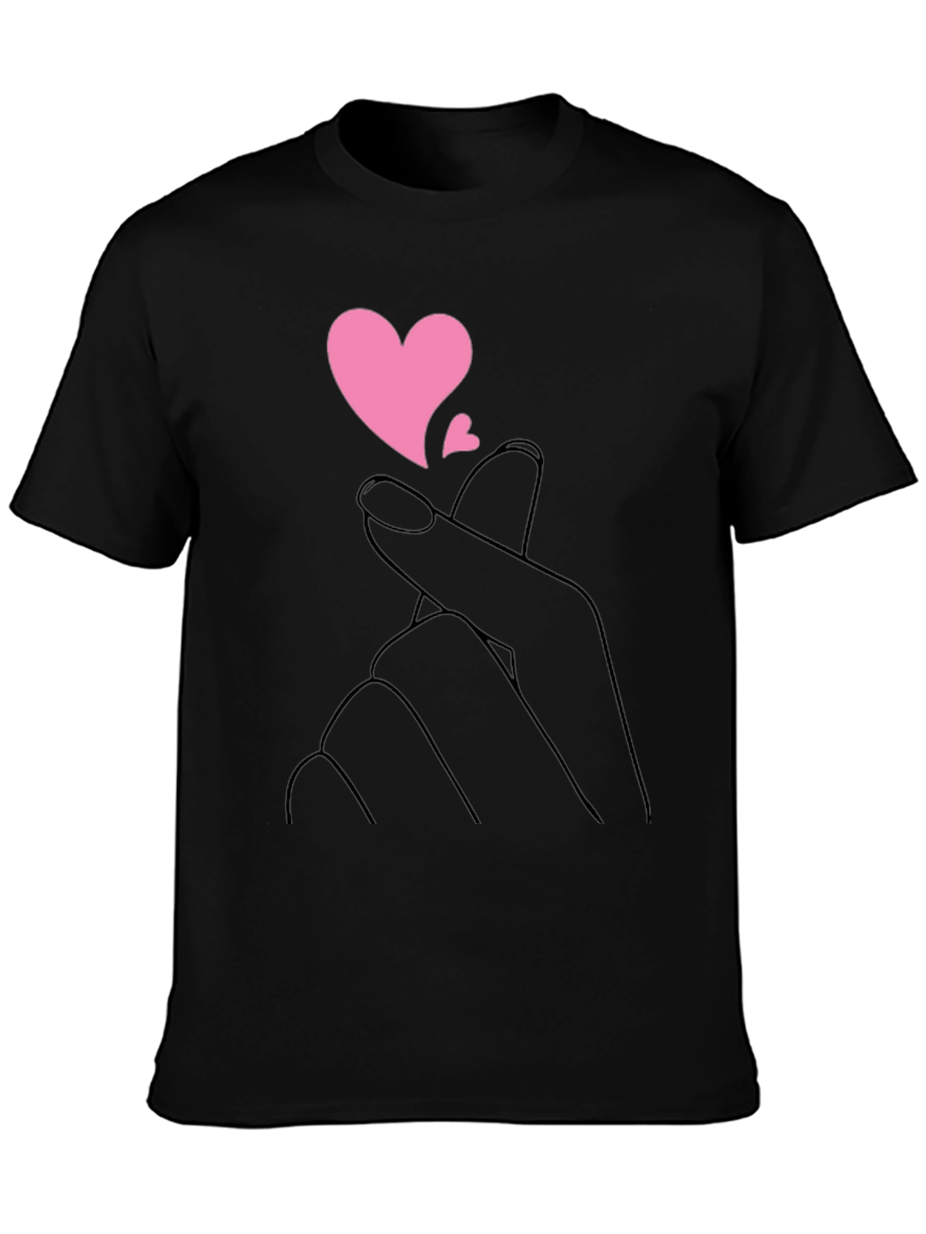 Black T-Shirt with Heart Fingers Graphic