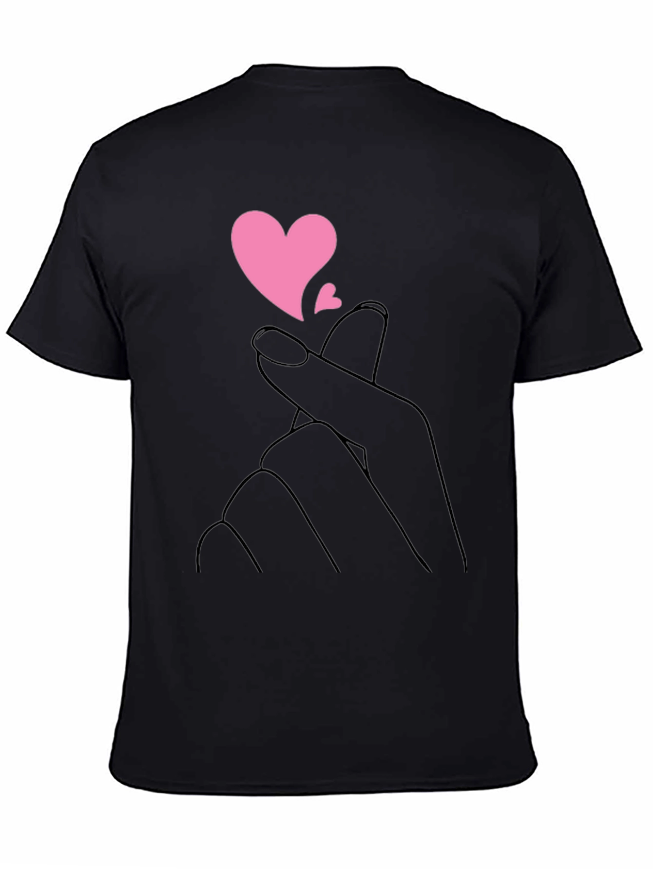 Black T-Shirt with Heart Fingers Graphic