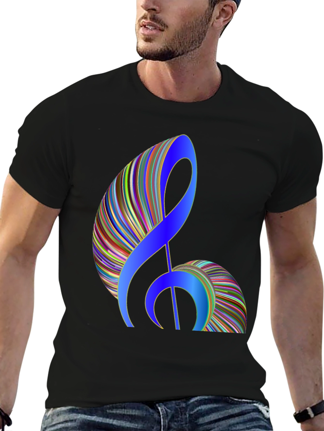 Stylish Music Note Graphic Black T-Shirt
