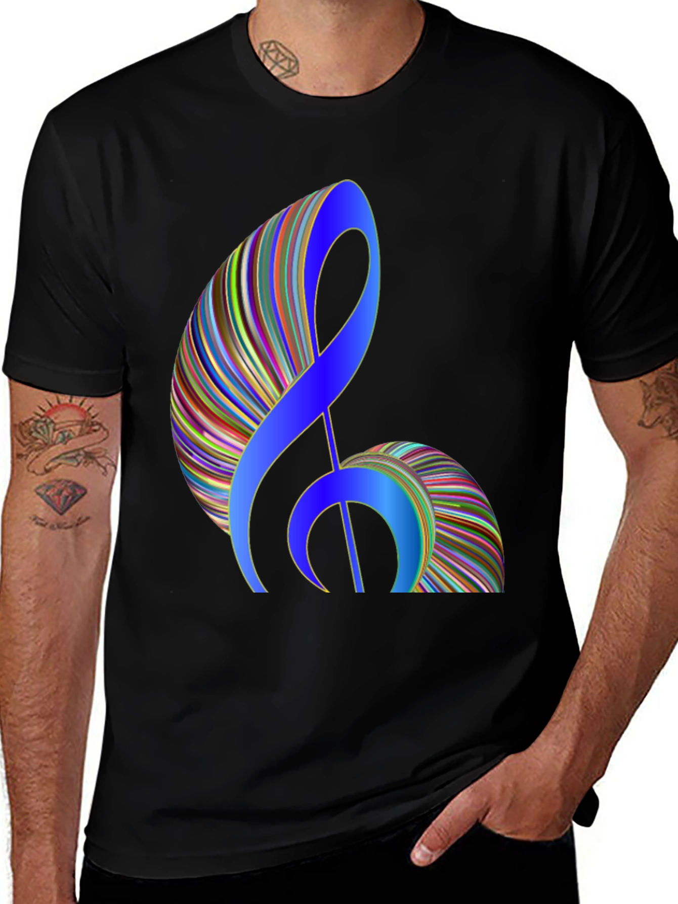 Stylish Music Note Graphic Black T-Shirt