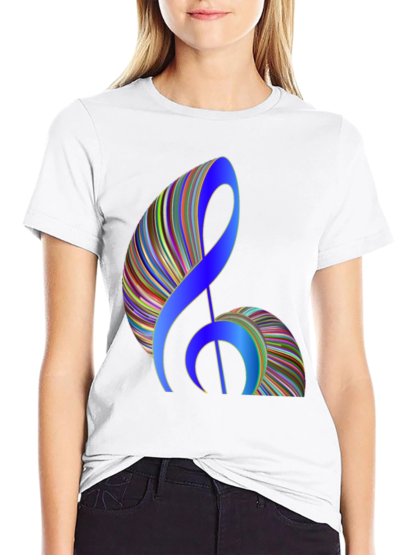 Stylish Music Note Graphic Black T-Shirt