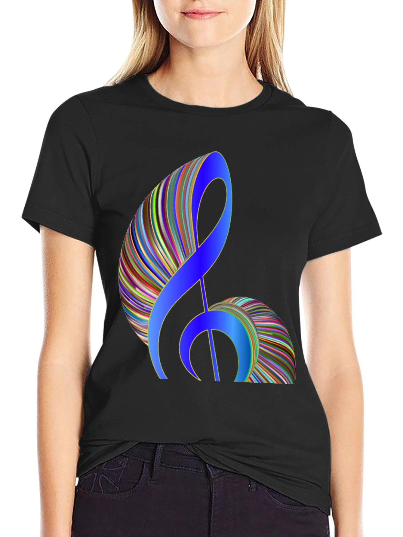 Stylish Music Note Graphic Black T-Shirt