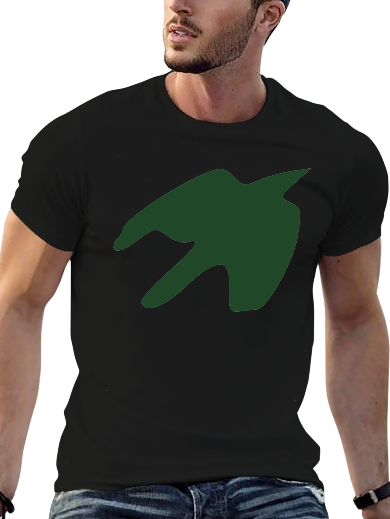 Green Silhouette Graphic Print Black T-Shirt