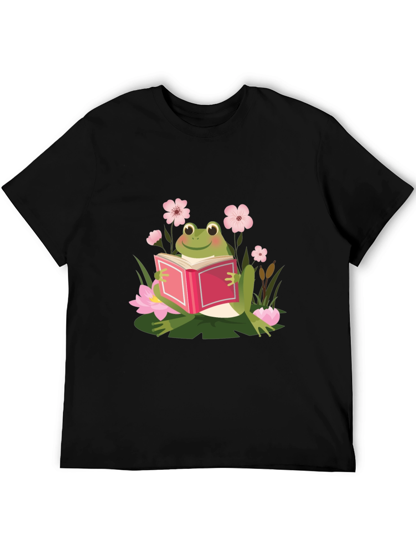 Frog Reading Book Black T-Shirt