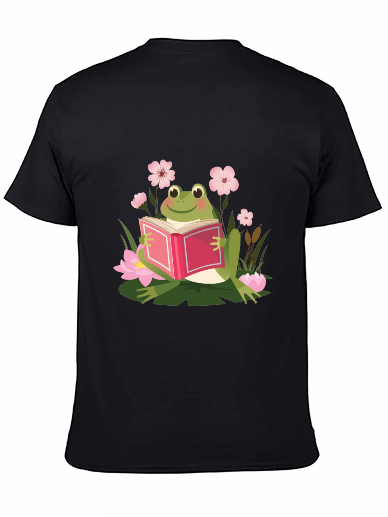 Frog Reading Book Black T-Shirt