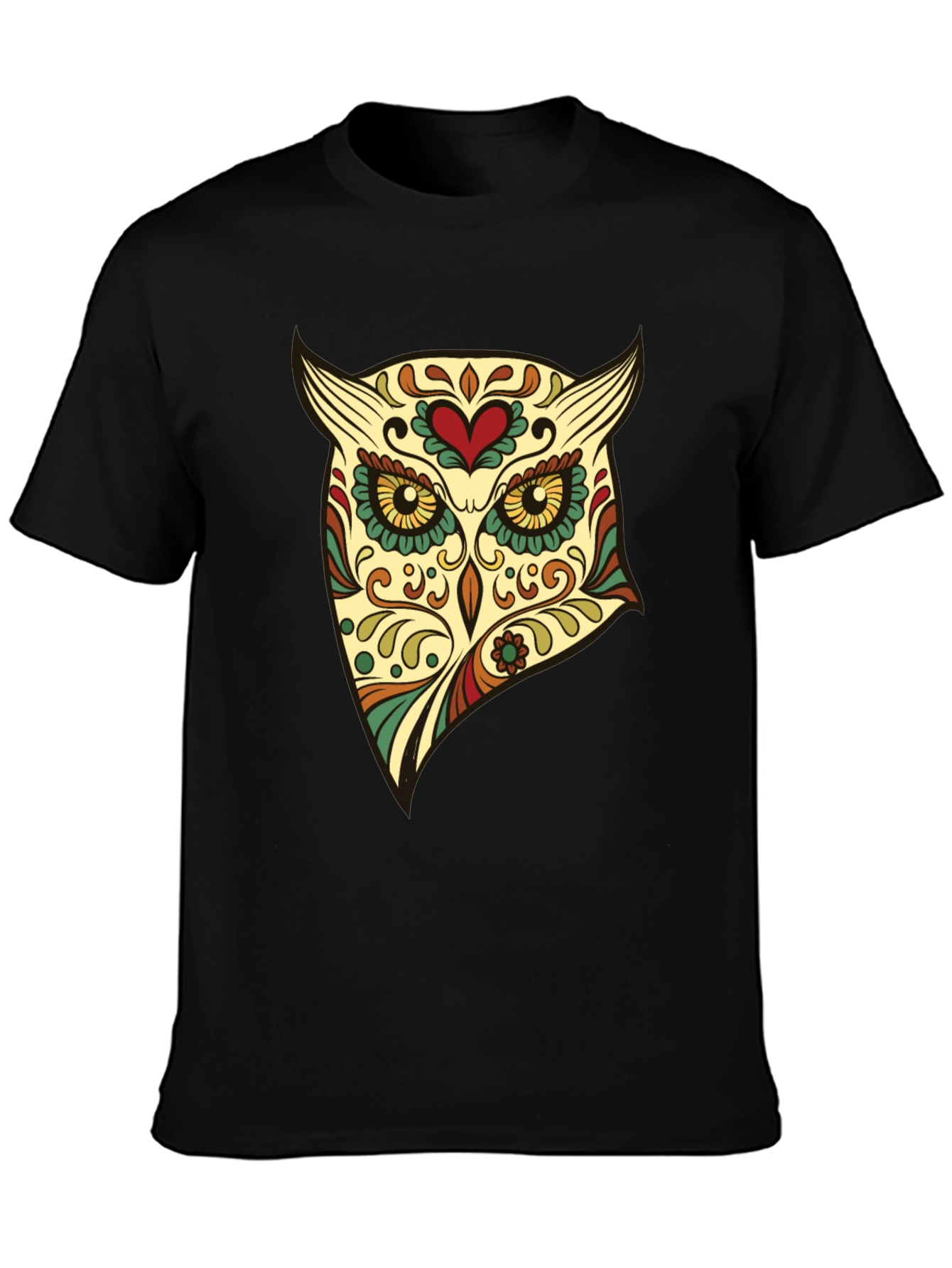 Owl Sugar Skull Graphic Tee - Mens Black T-Shirt