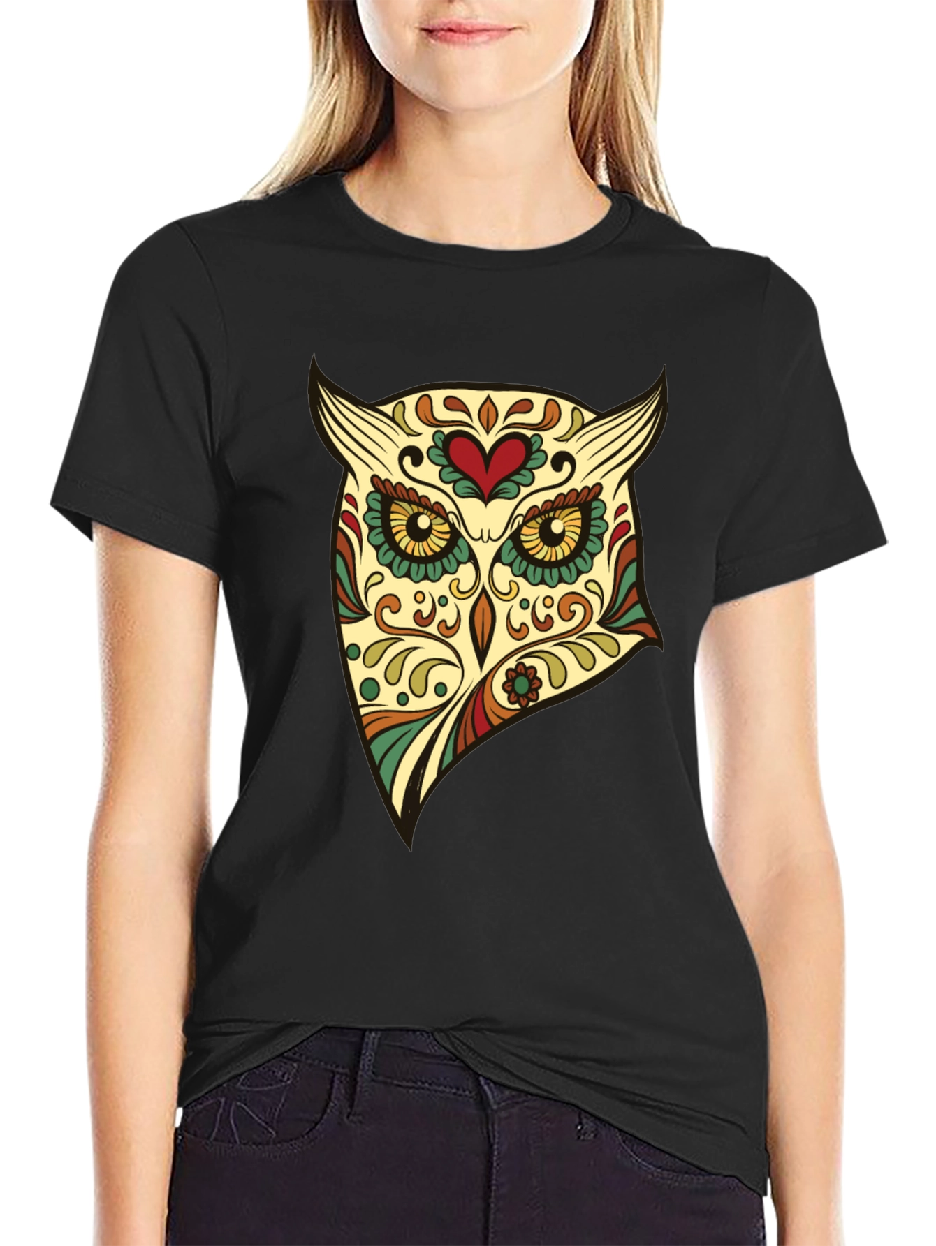 Owl Sugar Skull Graphic Tee - Mens Black T-Shirt