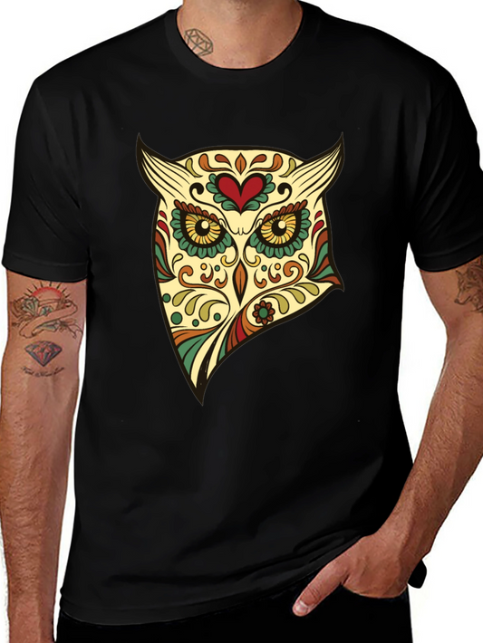 Owl Sugar Skull Graphic Tee - Mens Black T-Shirt