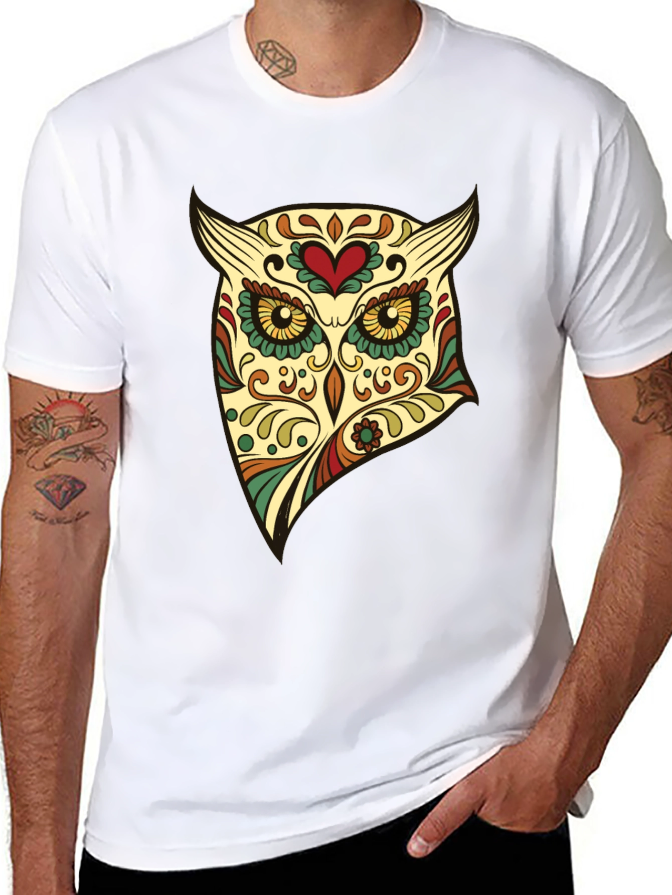 Owl Sugar Skull Graphic Tee - Mens Black T-Shirt