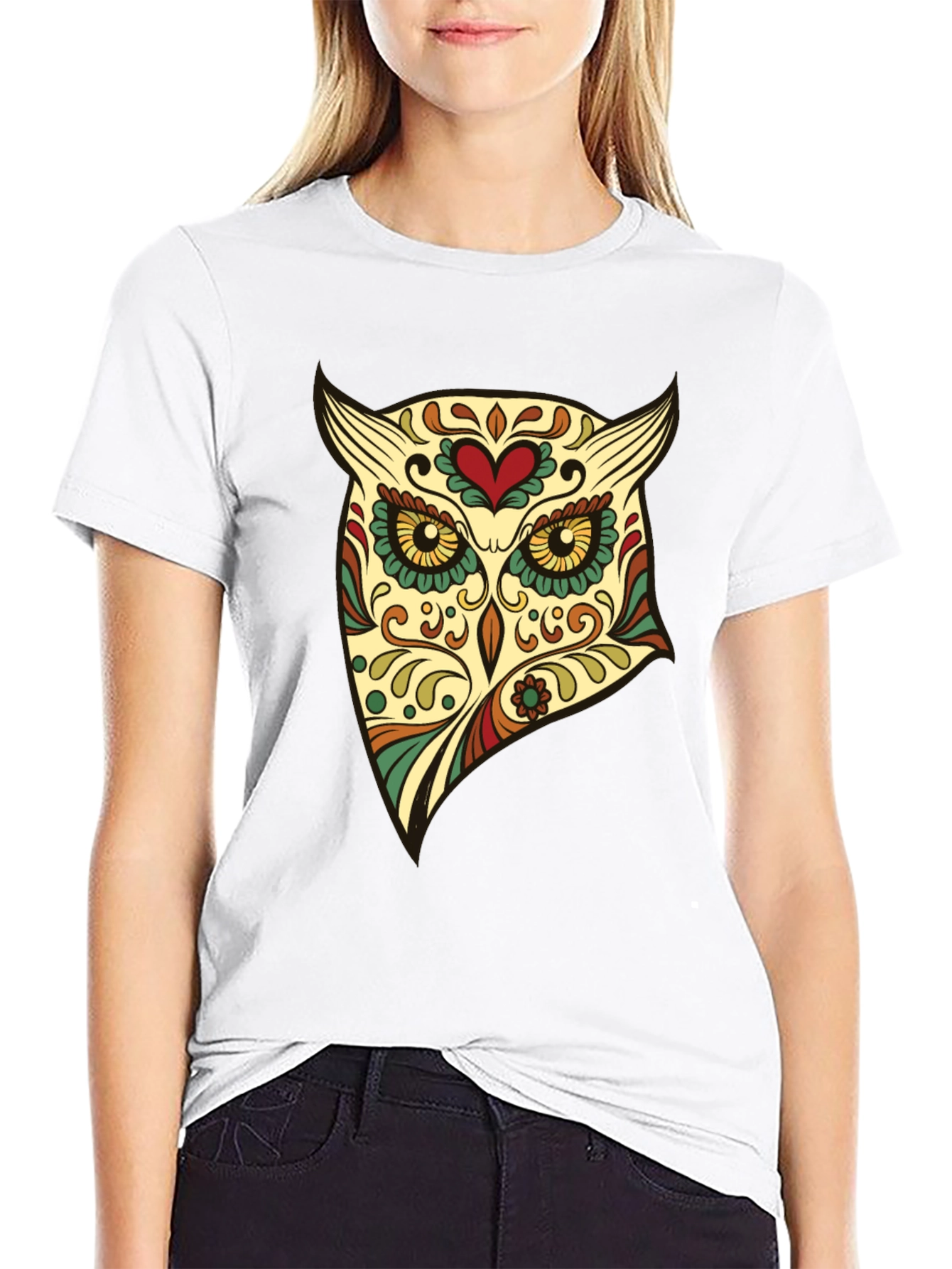 Owl Sugar Skull Graphic Tee - Mens Black T-Shirt