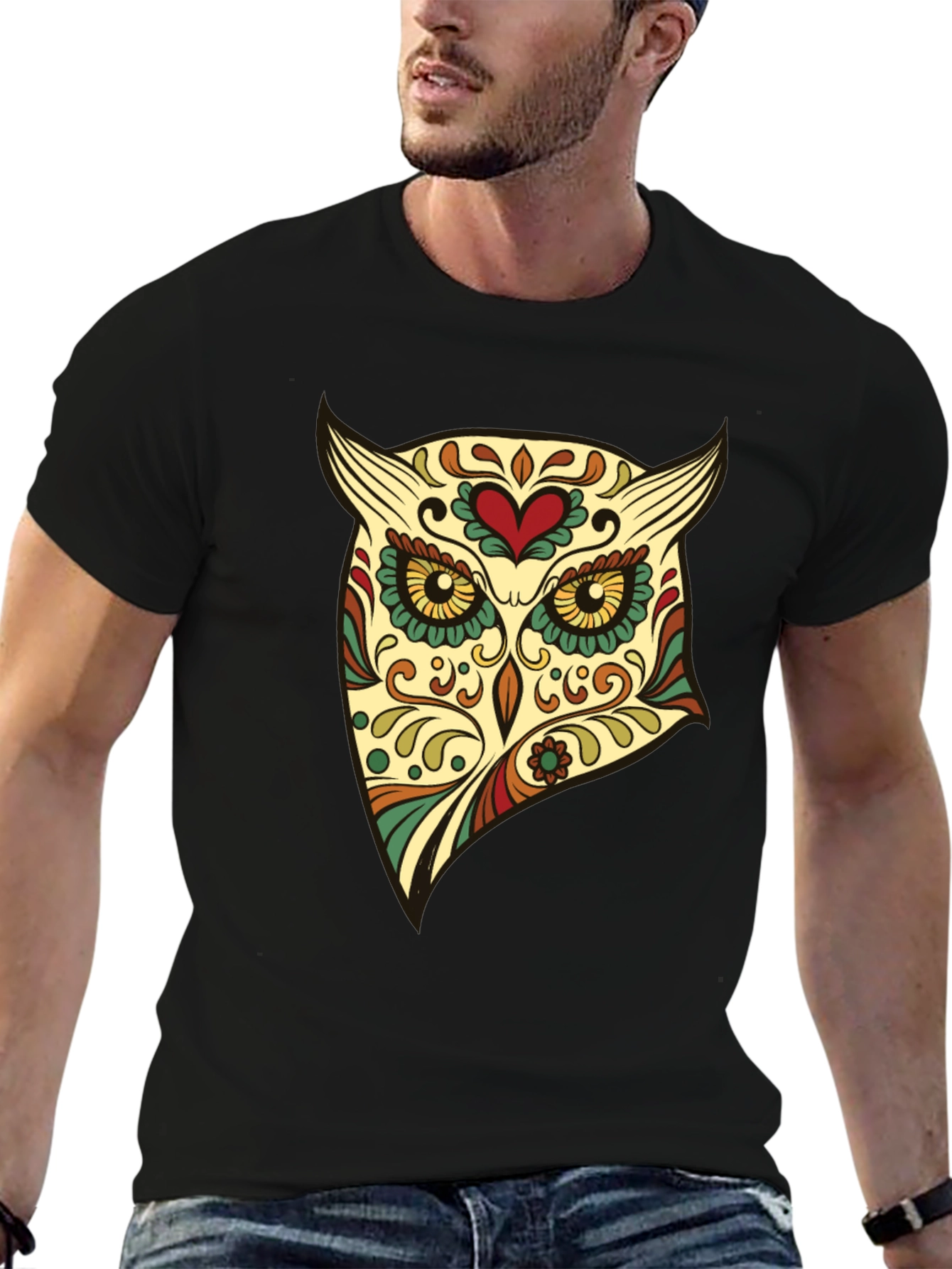 Owl Sugar Skull Graphic Tee - Mens Black T-Shirt