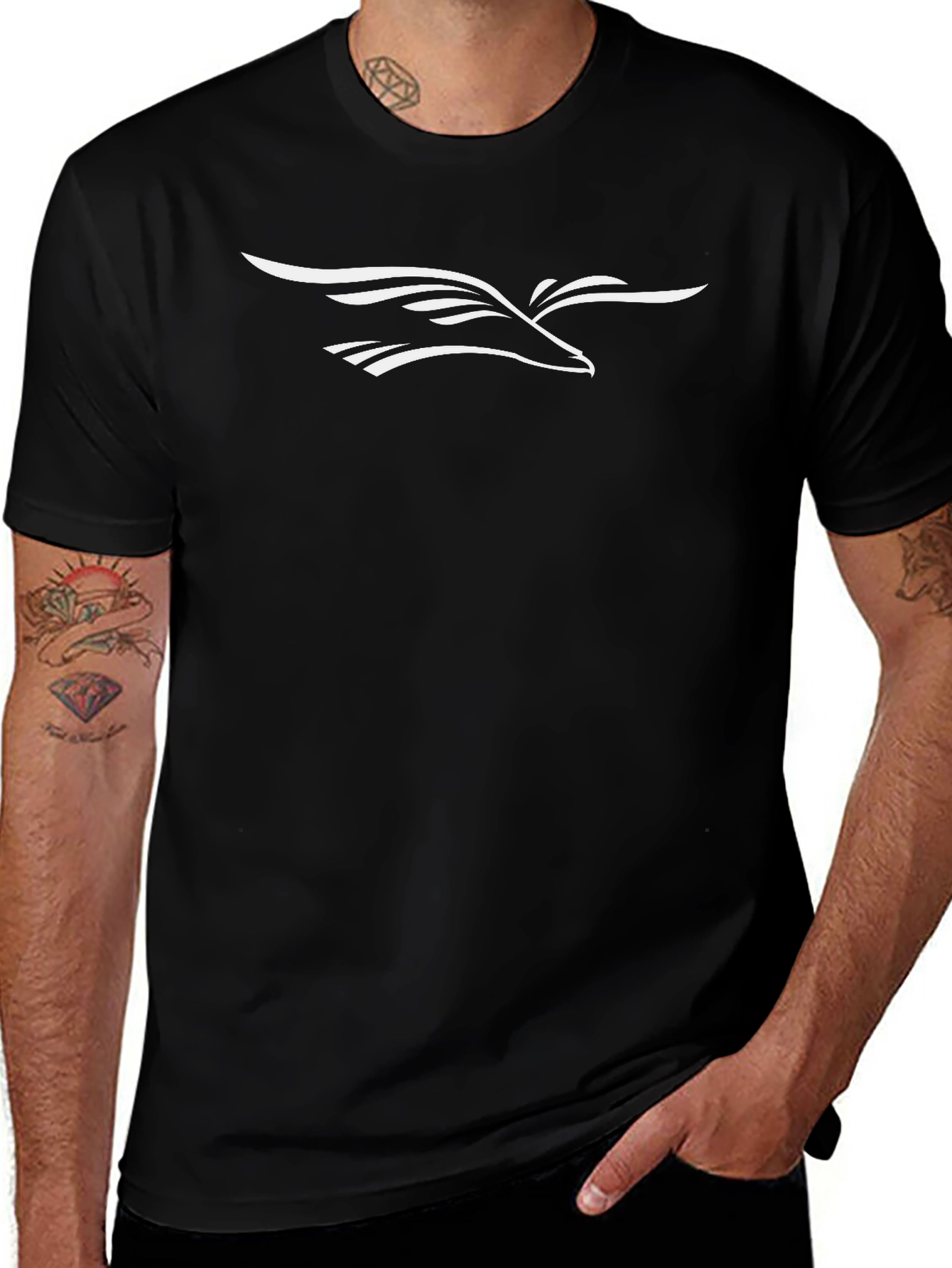 Mens Black T-Shirt with Eagle Graphic