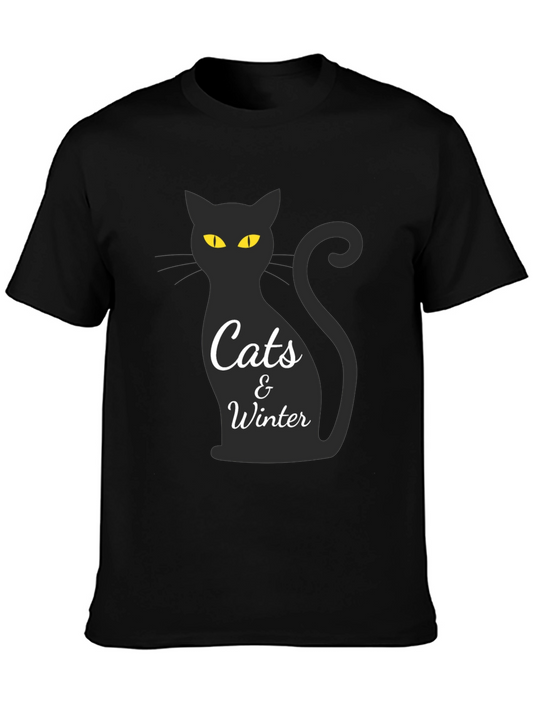 Cats & Winter Graphic T-Shirt - Black