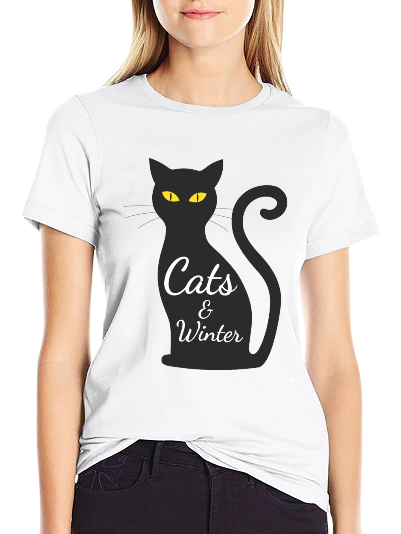 Cats & Winter Graphic T-Shirt - Black