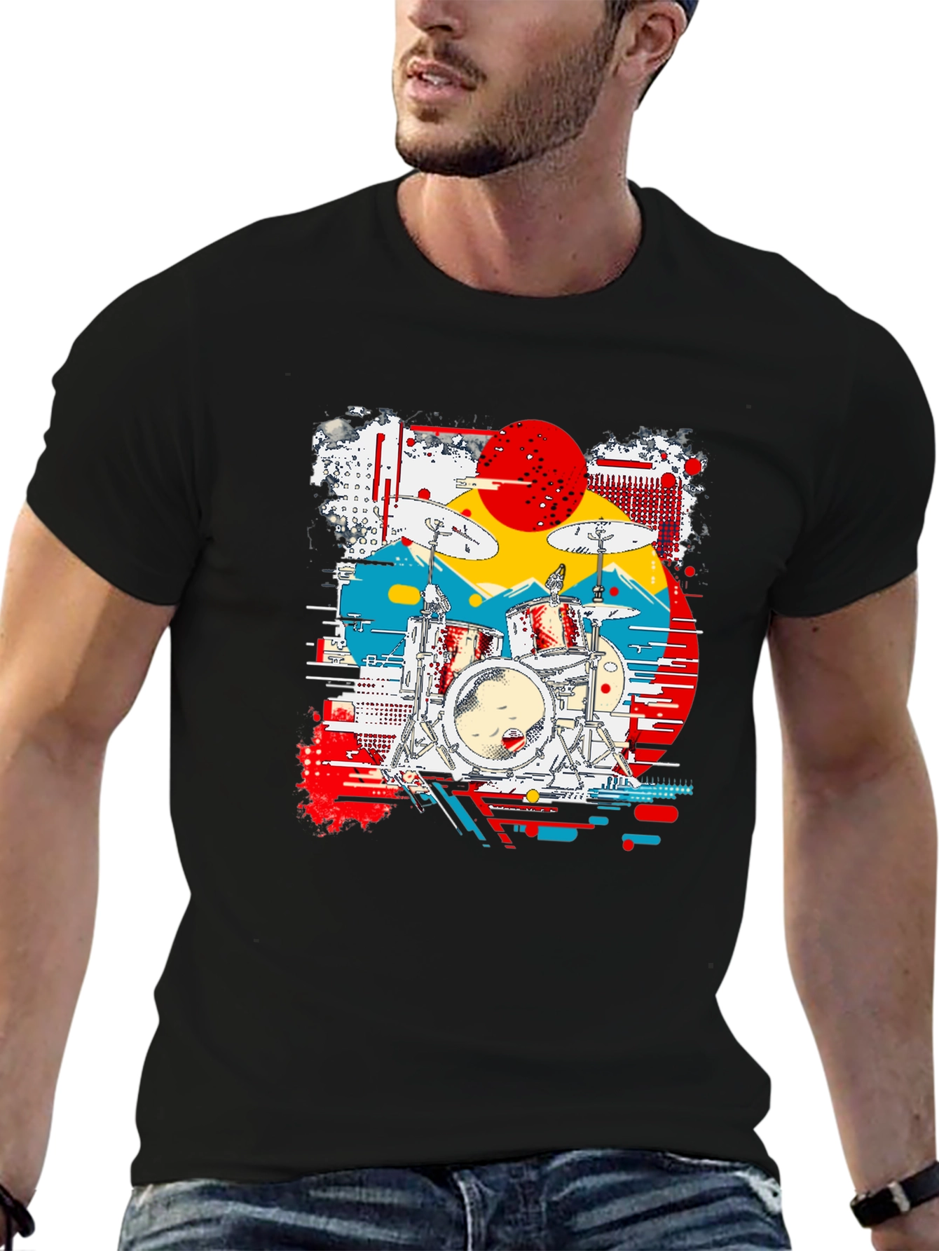 Retro Drum Kit Graphic Tee - Black