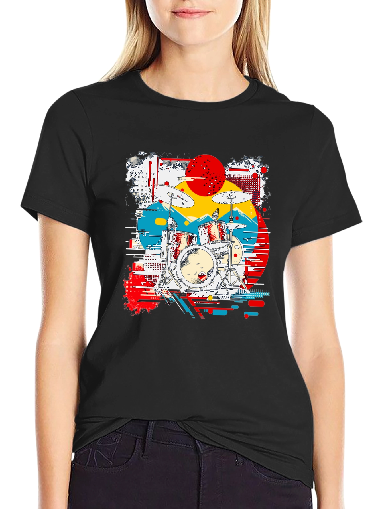 Retro Drum Kit Graphic Tee - Black