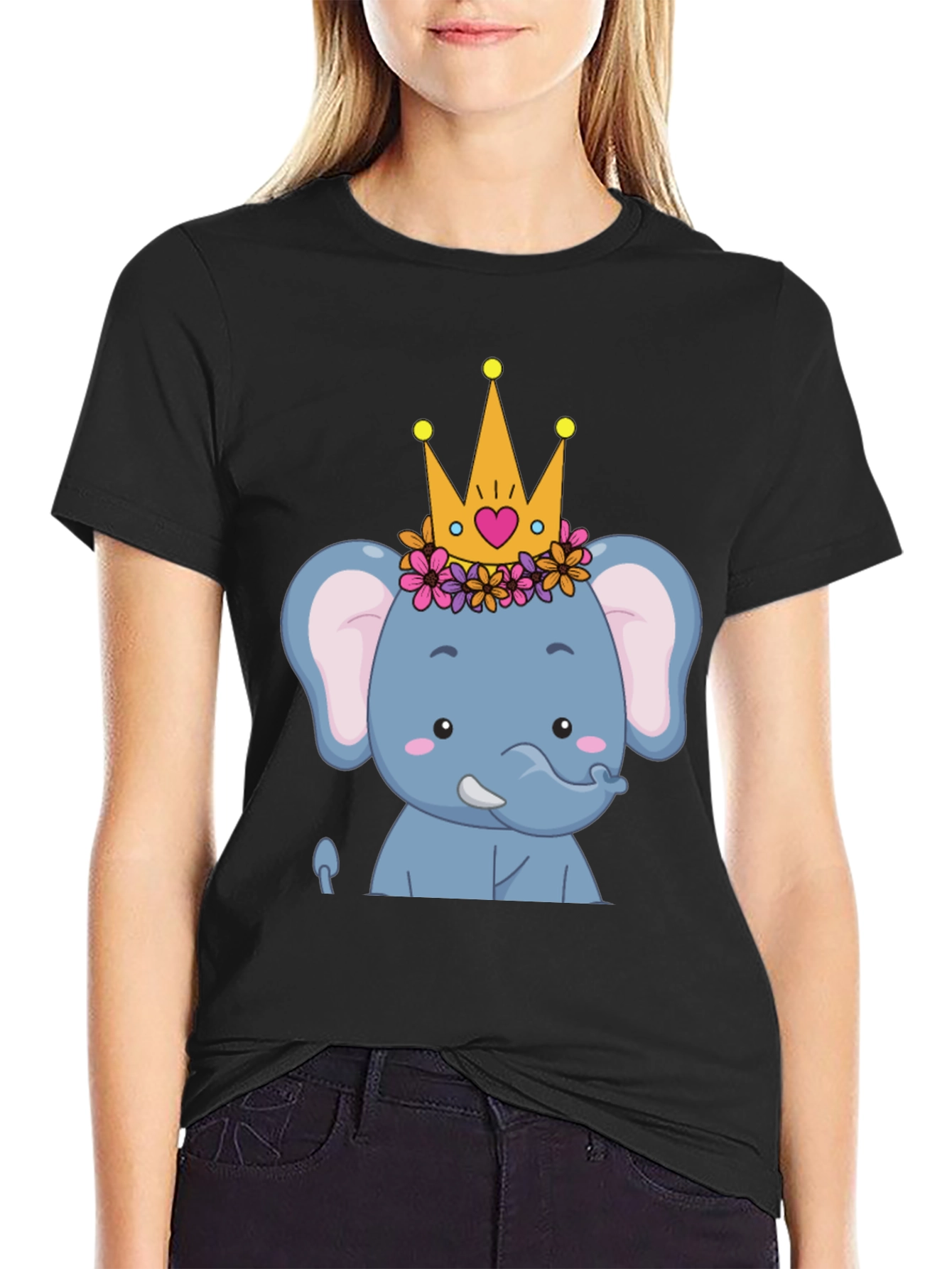 Elephant Princess Graphic Tee - Cute Cartoon Design