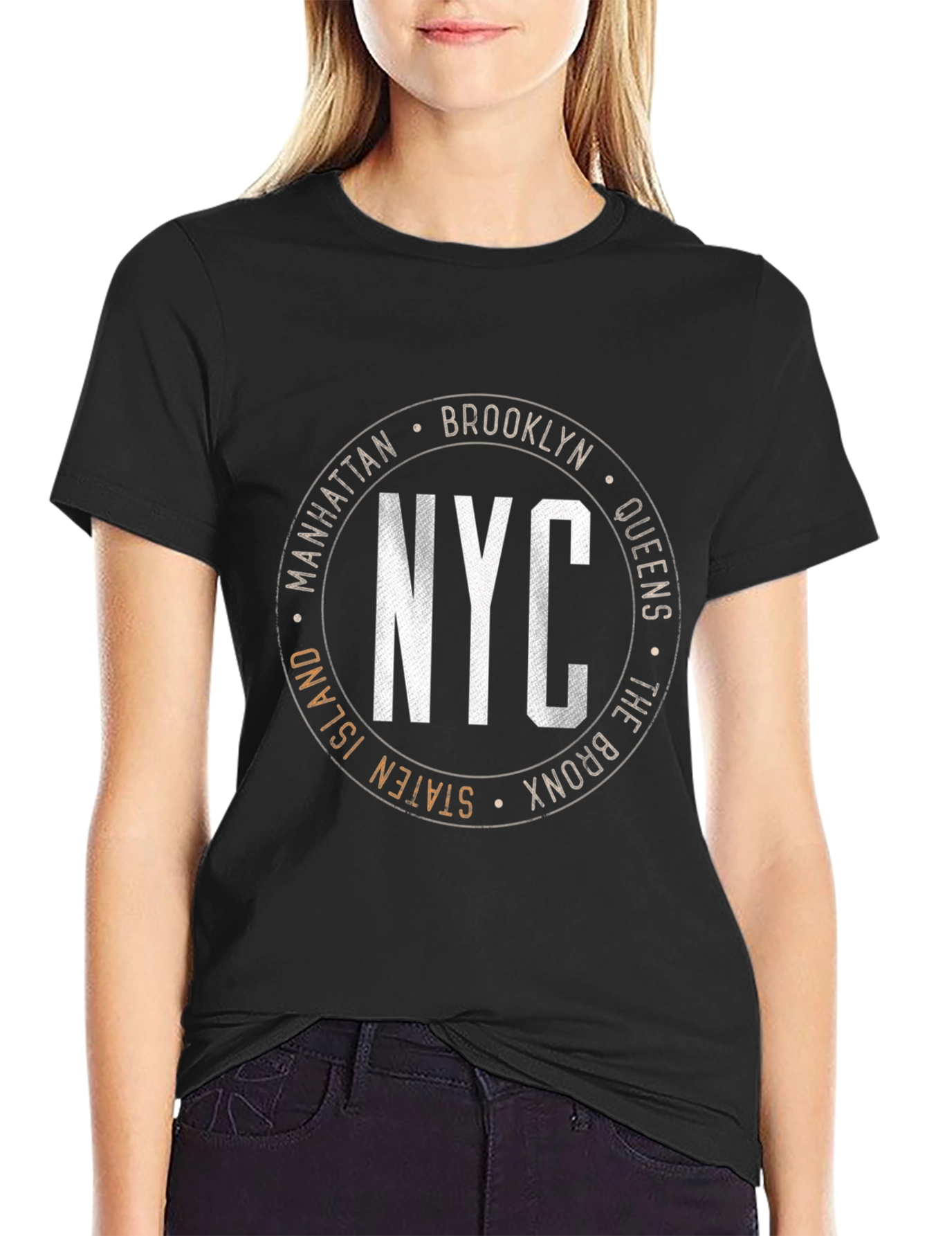 NYC Boroughs Circle Graphic T-Shirt - Black