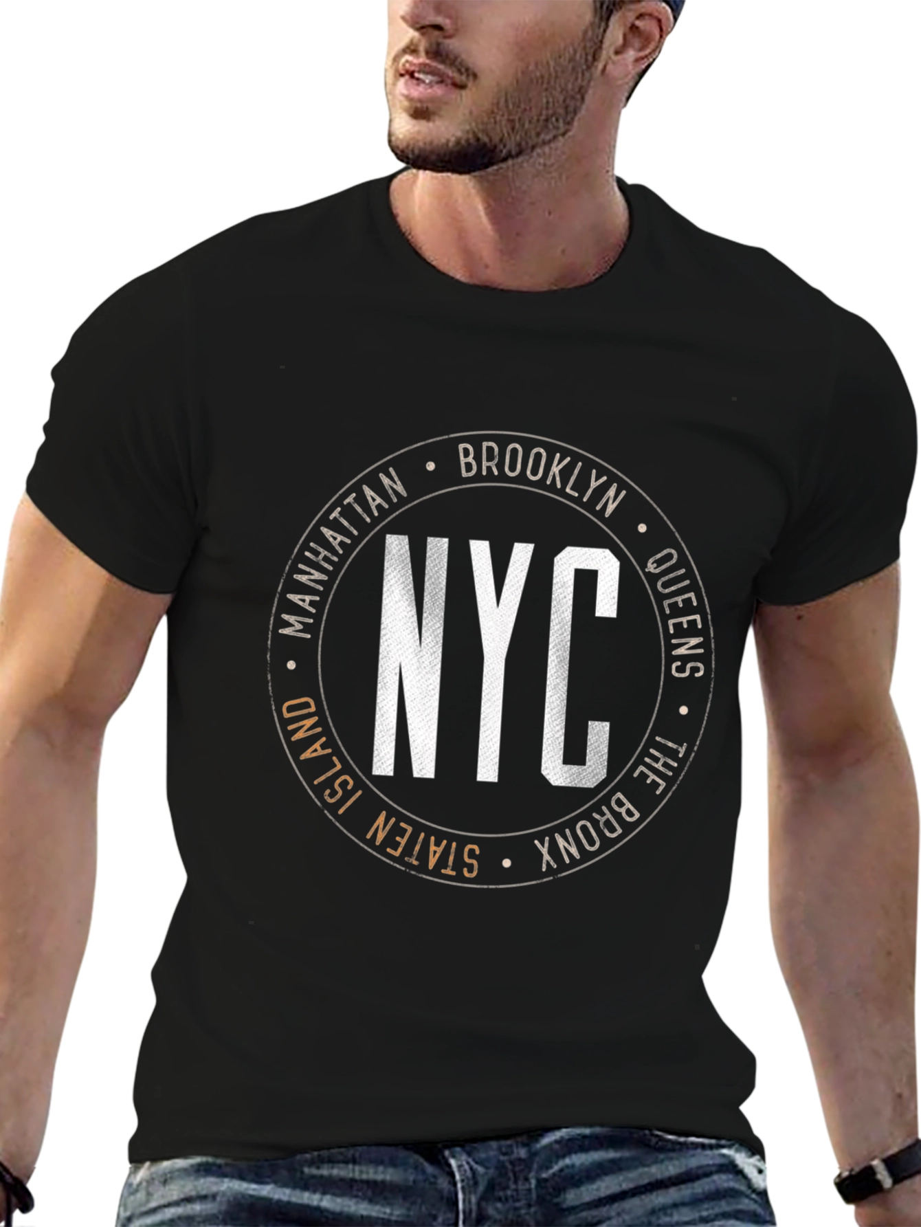 NYC Boroughs Circle Graphic T-Shirt - Black
