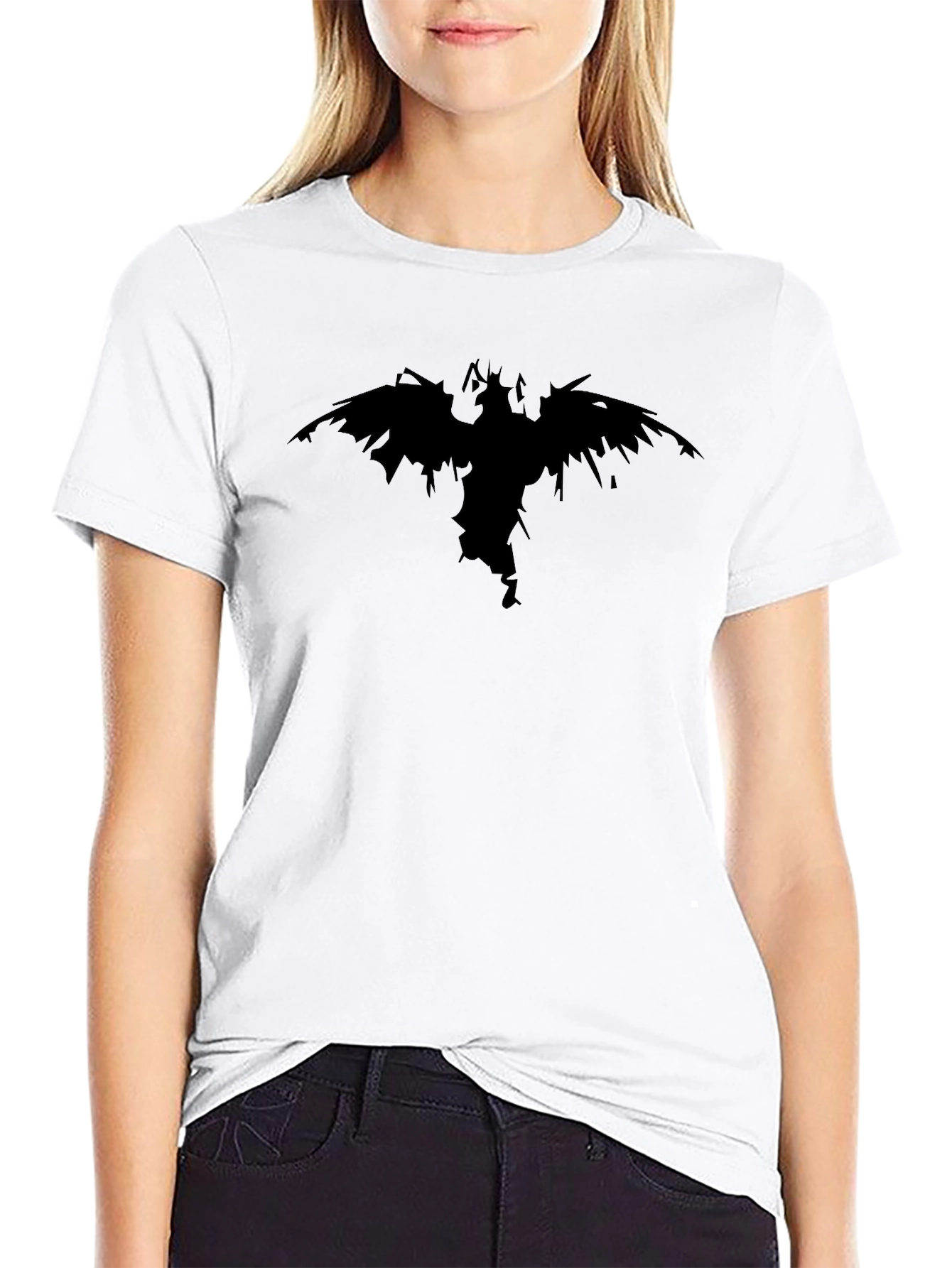 Black T-Shirt with Abstract Raven Design