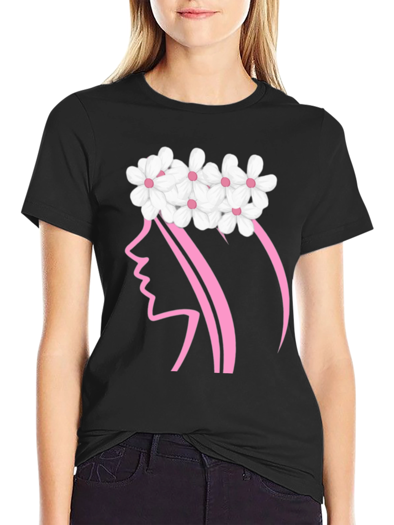 Floral Crown Woman Graphic Black T-Shirt