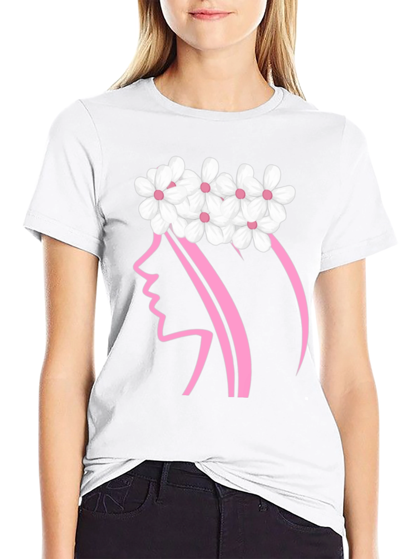 Floral Crown Woman Graphic Black T-Shirt