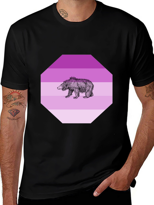 Bear Graphic Tee - Purple Octagon