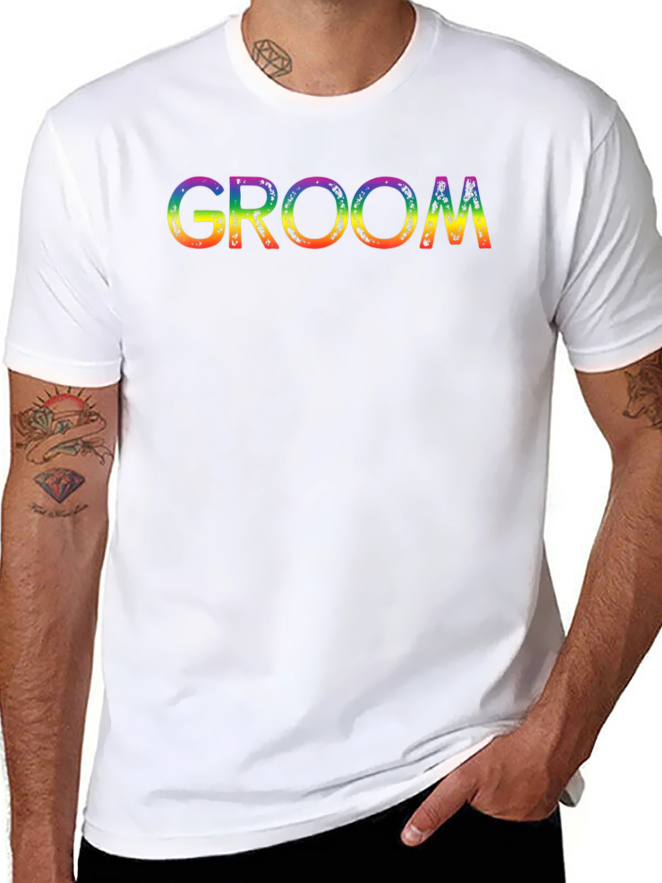 Groom Rainbow Text Black T-Shirt