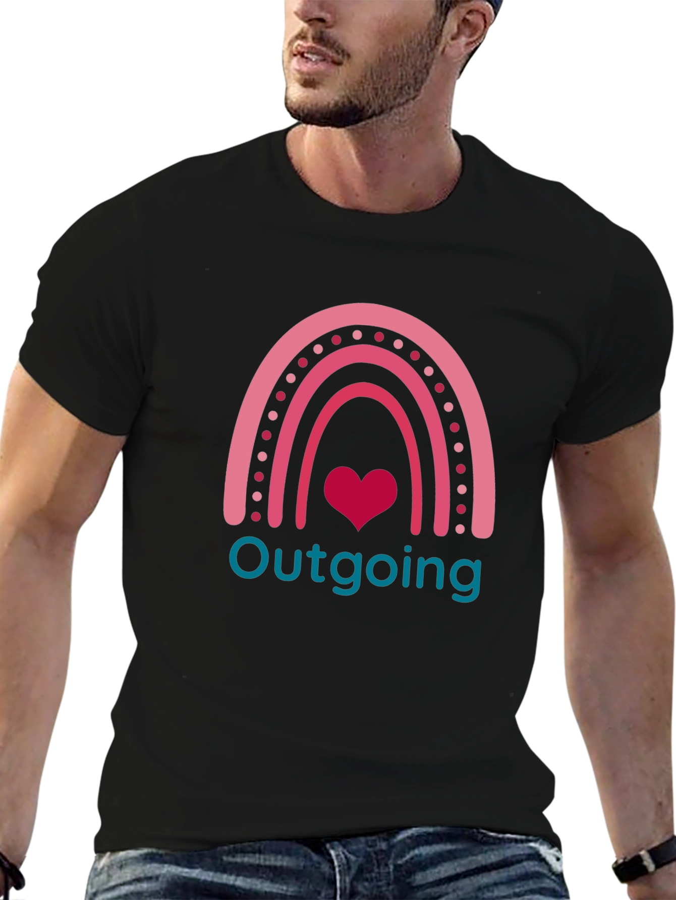 Outgoing Rainbow Heart Graphic T-Shirt