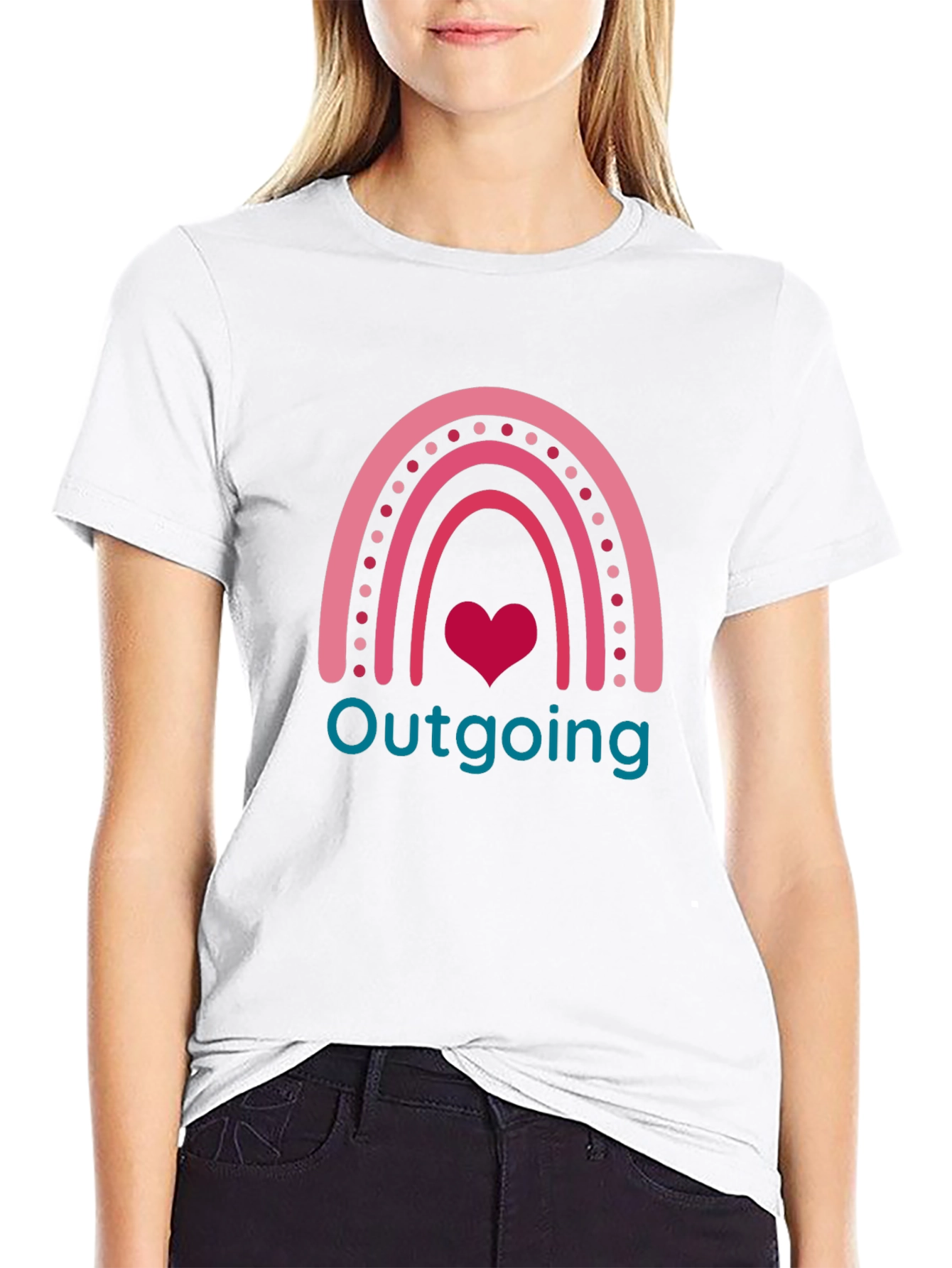 Outgoing Rainbow Heart Graphic T-Shirt