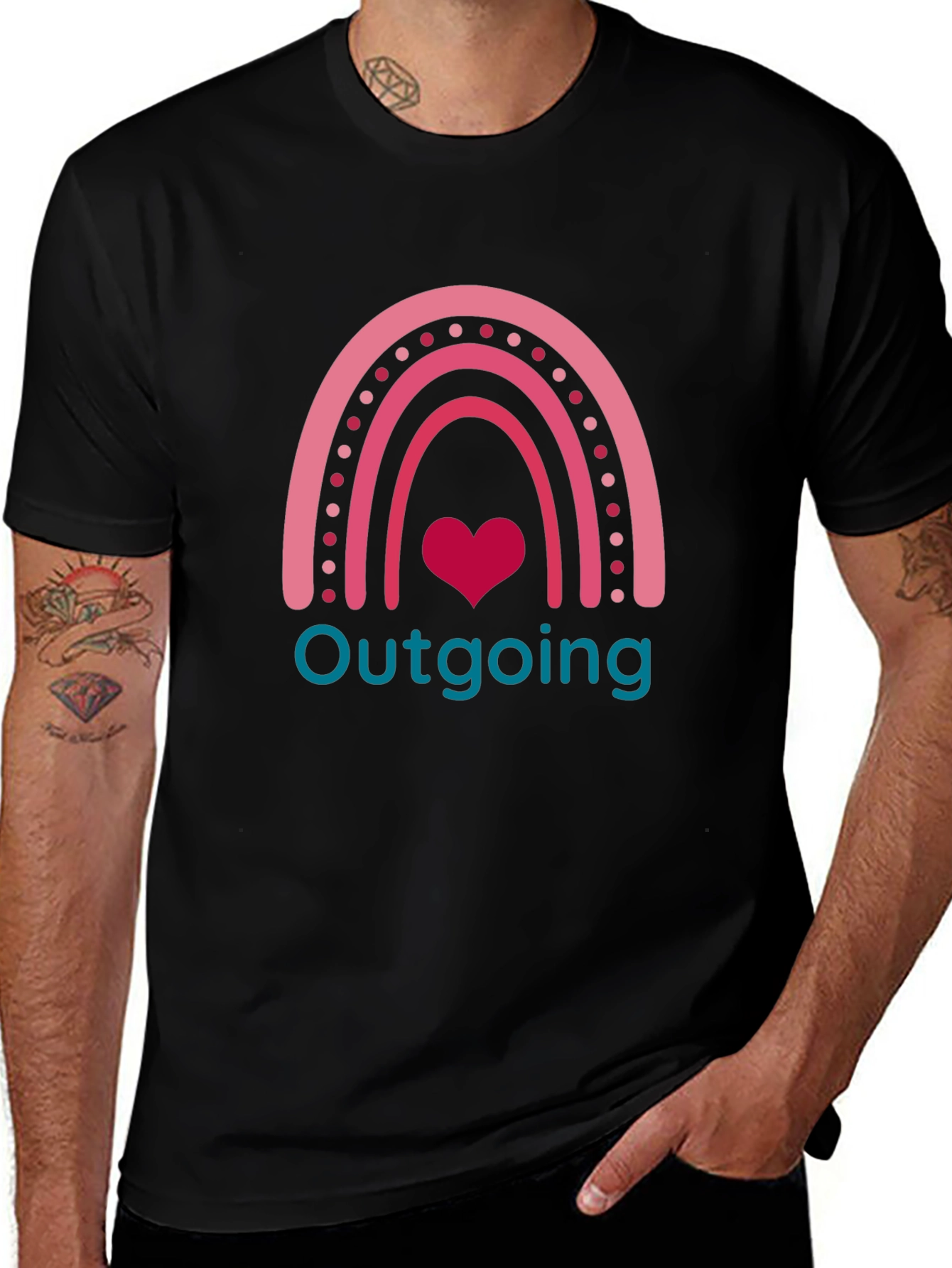 Outgoing Rainbow Heart Graphic T-Shirt