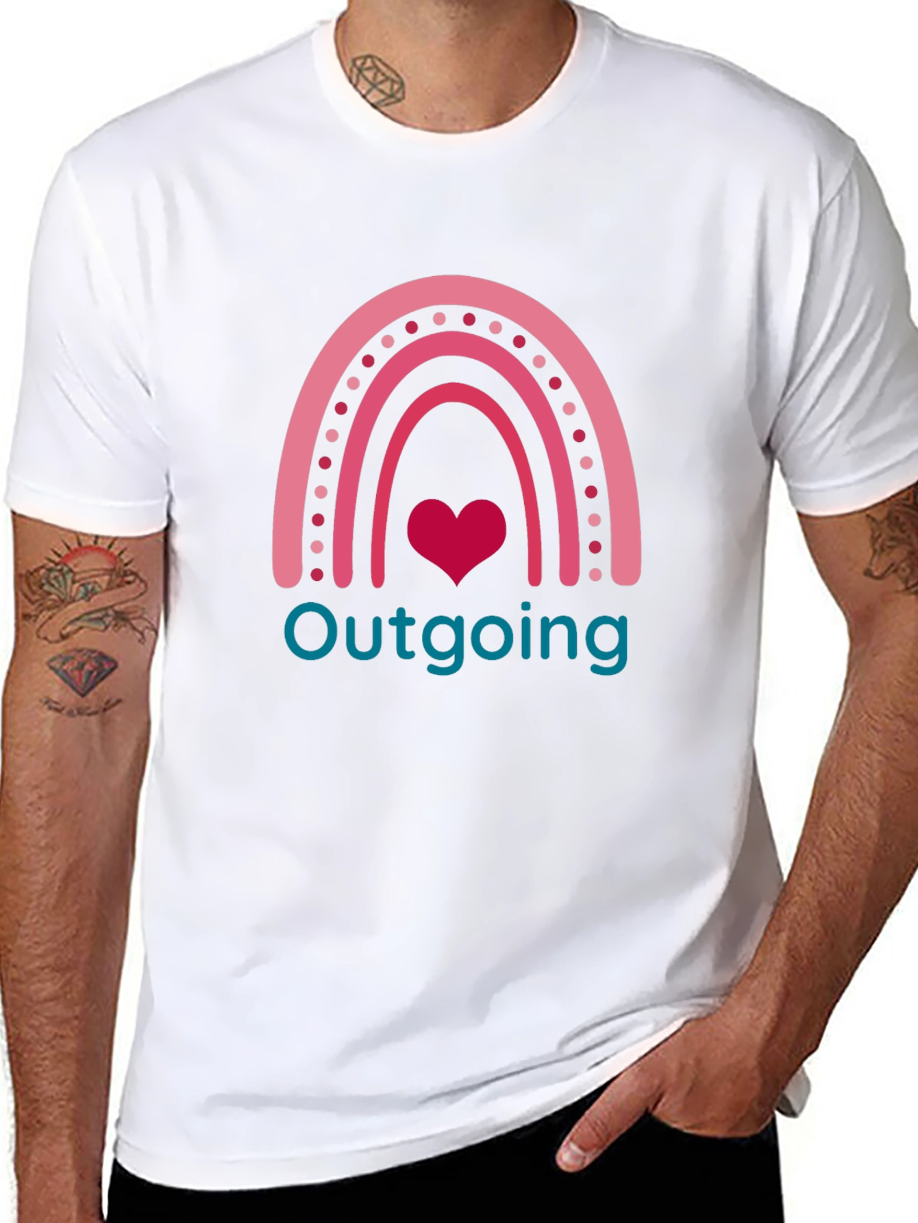Outgoing Rainbow Heart Graphic T-Shirt