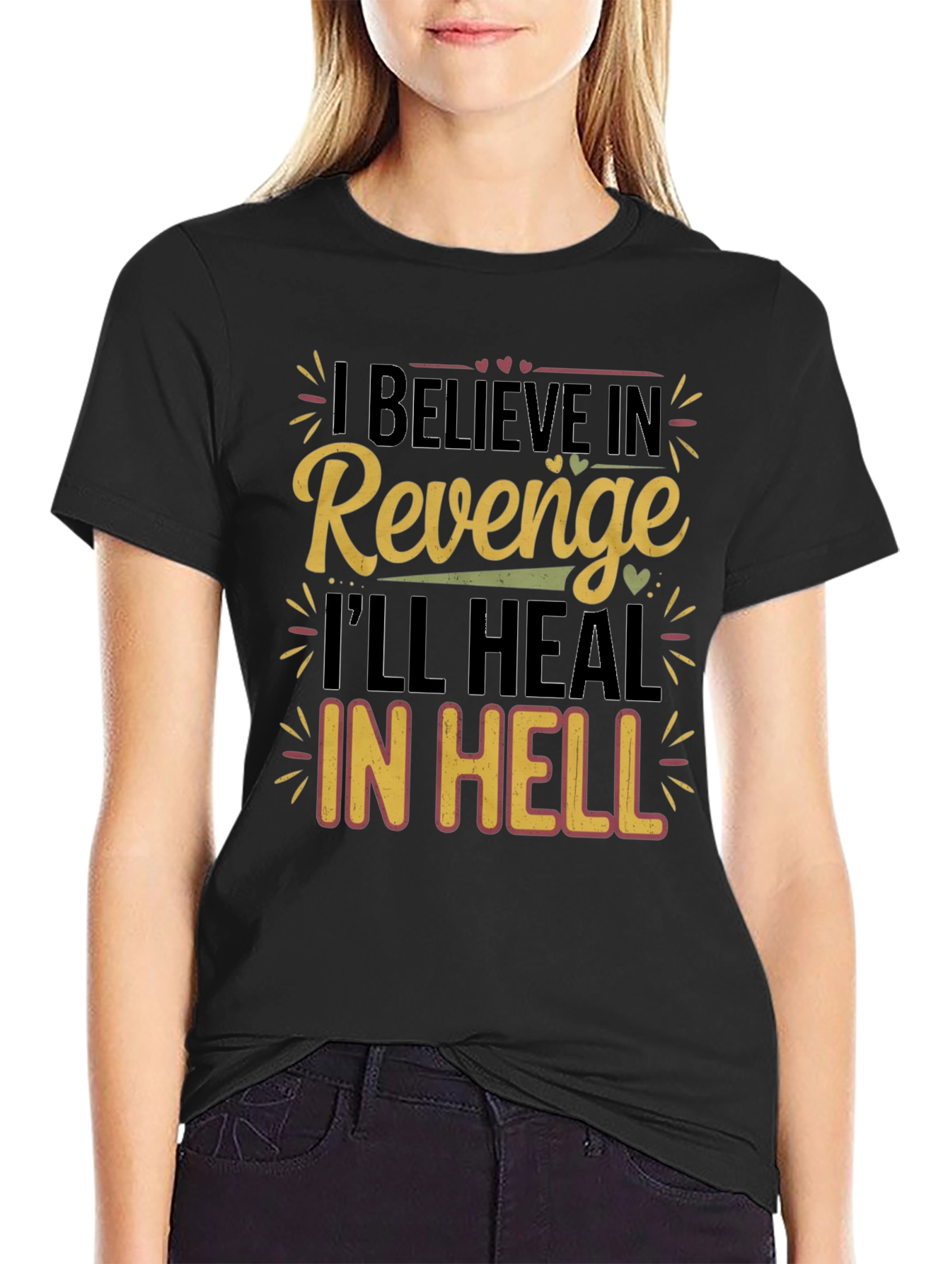 Revenge Slogan Graphic Print Mens Black T-Shirt