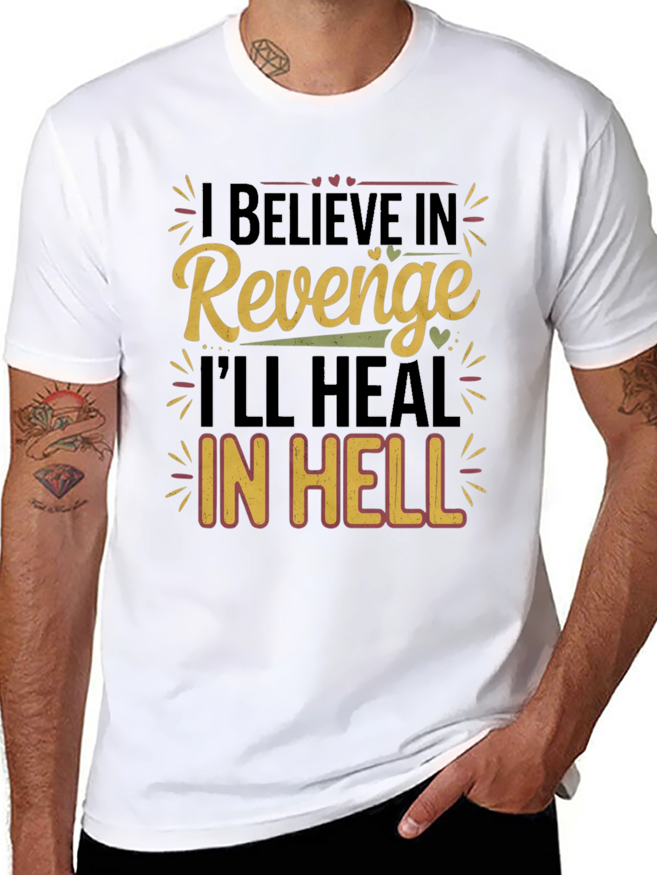 Revenge Slogan Graphic Print Mens Black T-Shirt