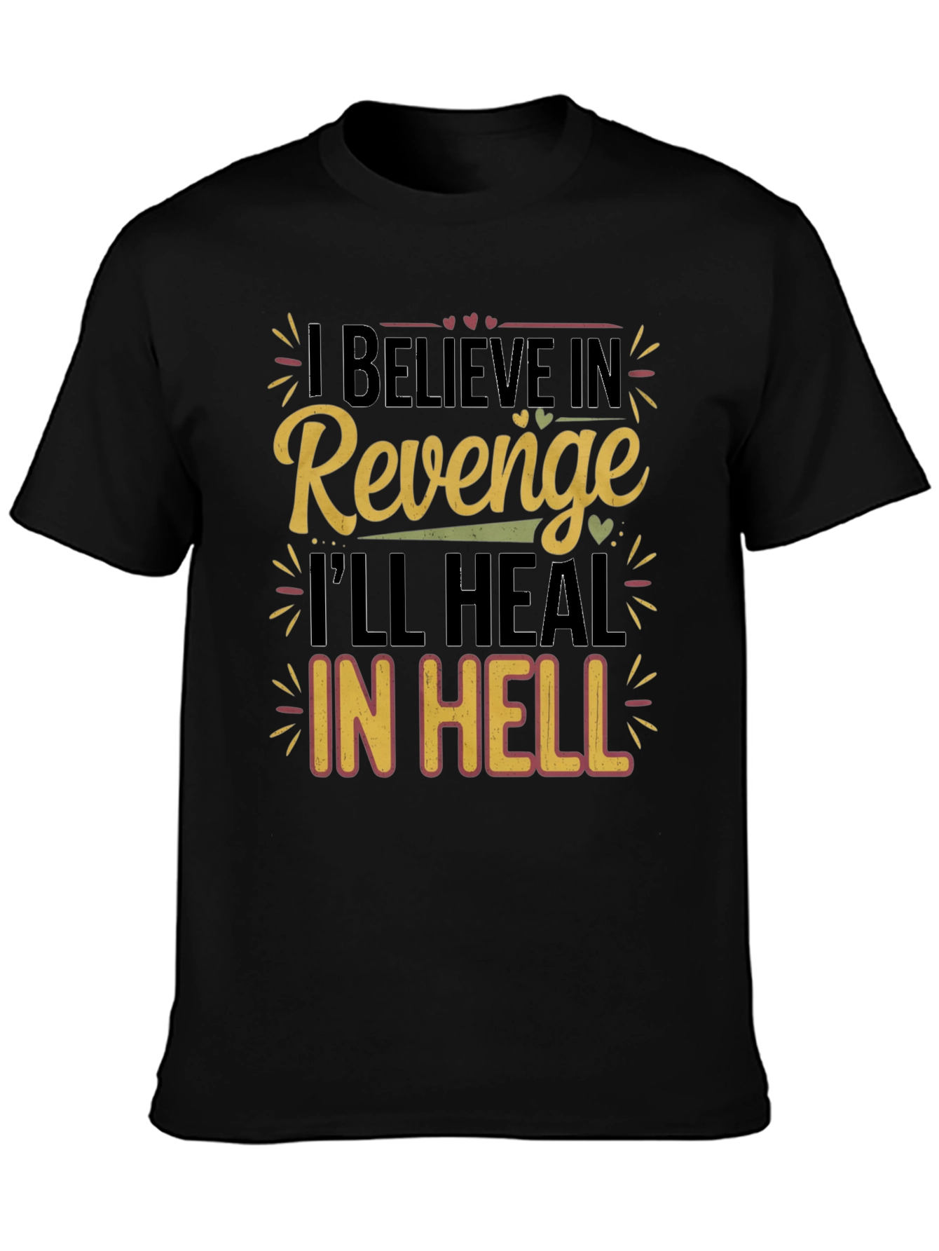 Revenge Slogan Graphic Print Mens Black T-Shirt