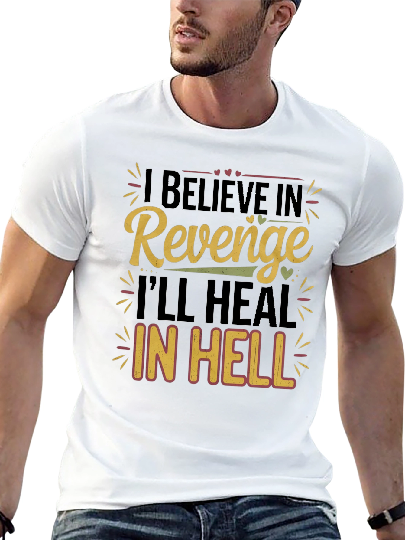 Revenge Slogan Graphic Print Mens Black T-Shirt