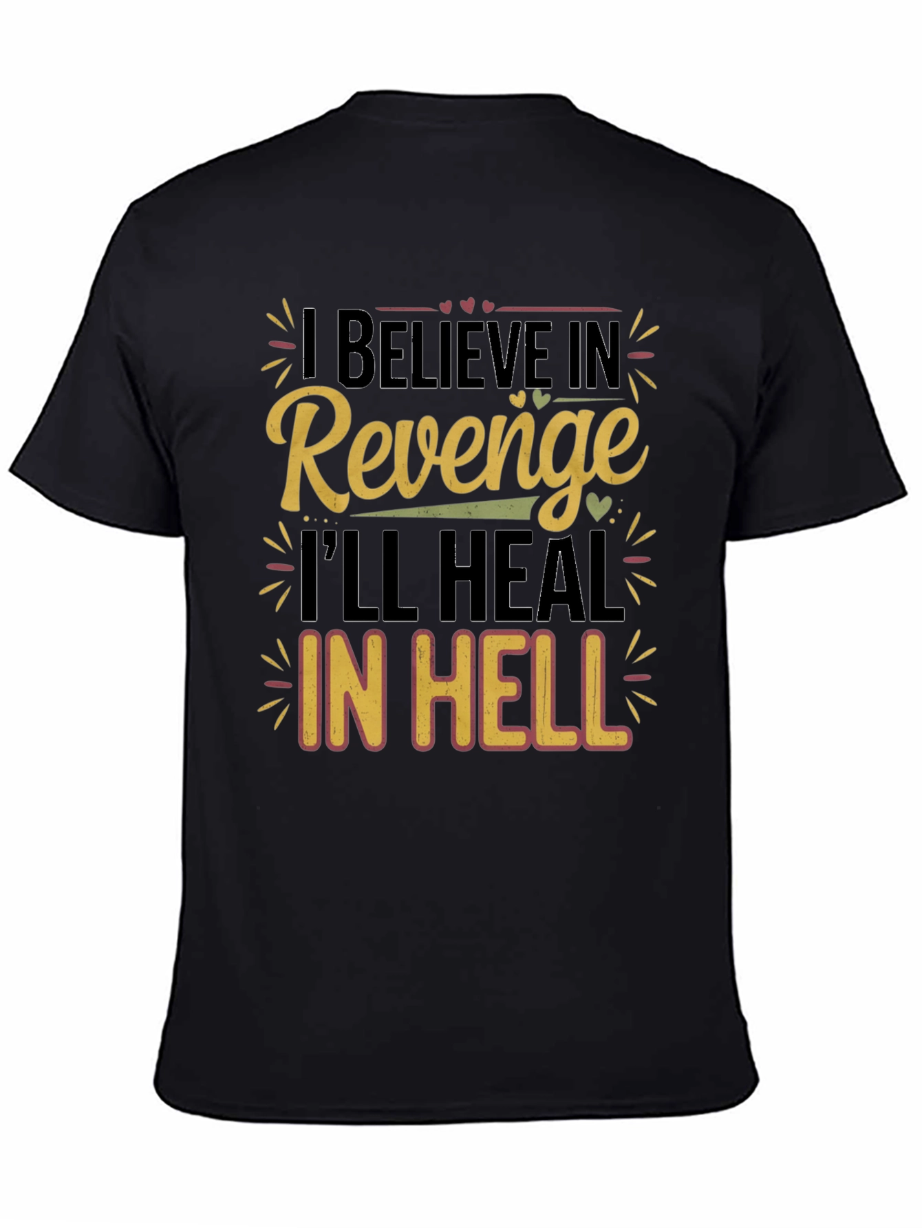 Revenge Slogan Graphic Print Mens Black T-Shirt