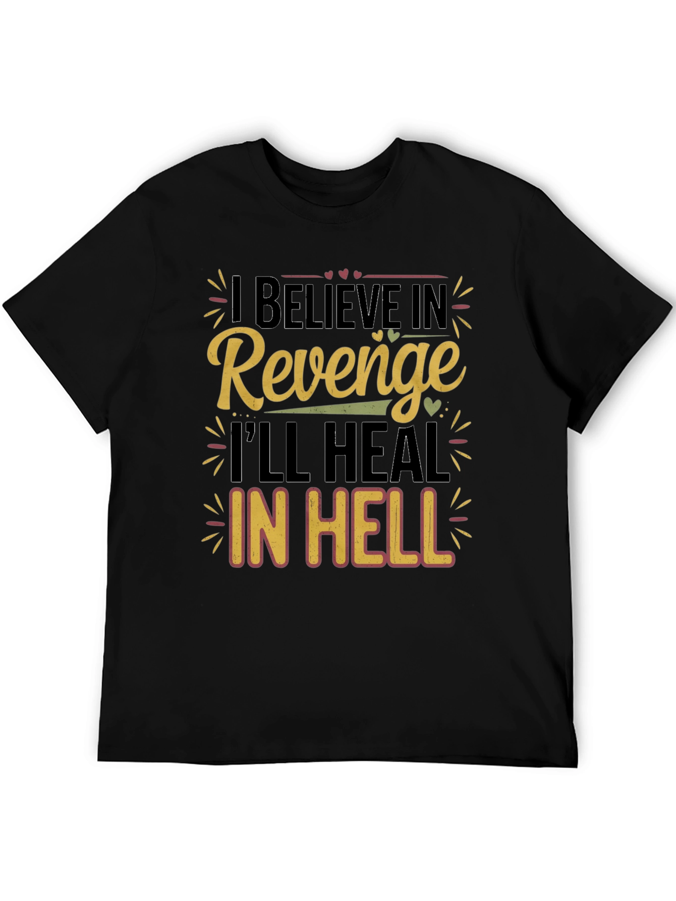 Revenge Slogan Graphic Print Mens Black T-Shirt