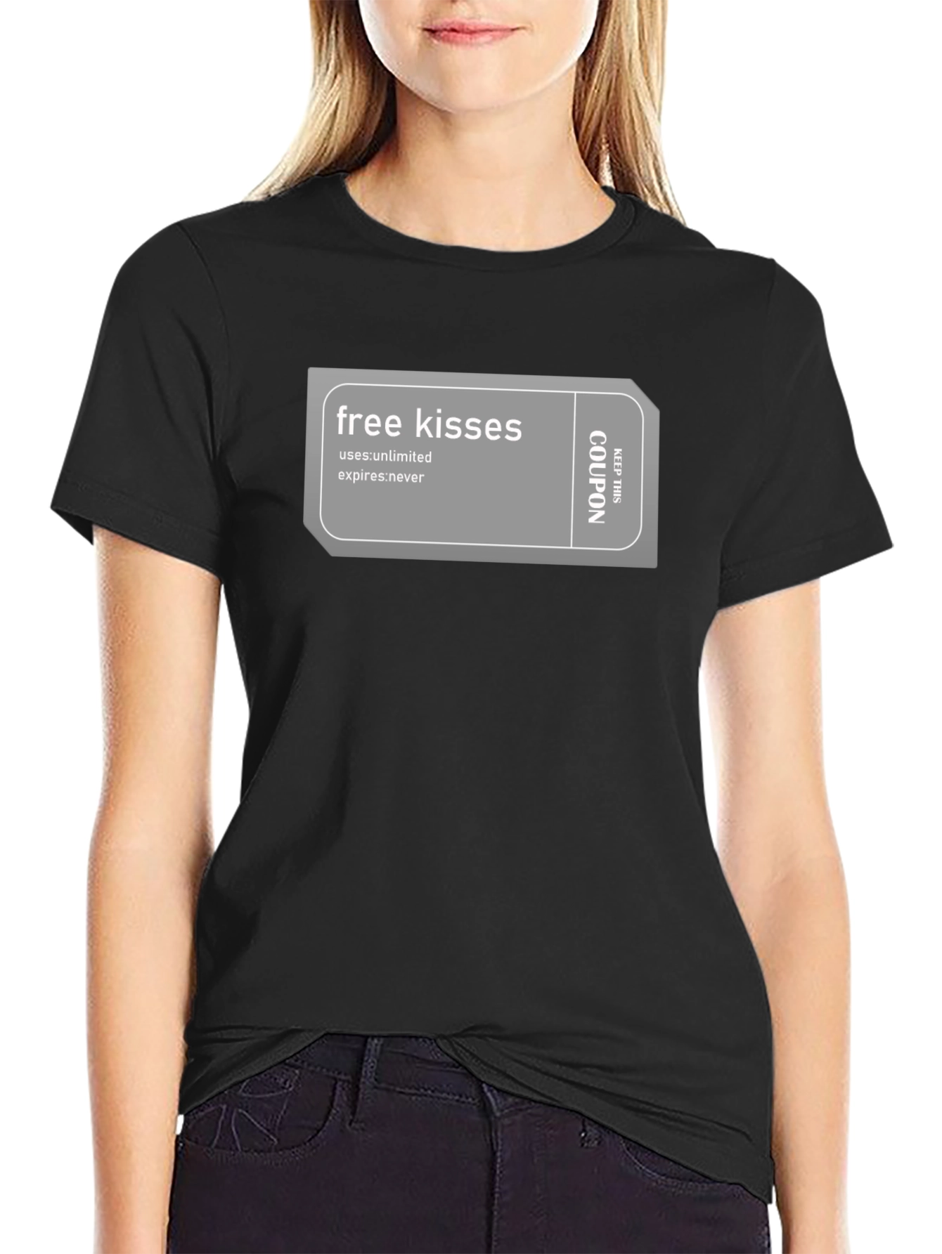 Free Kisses Coupon Black T-Shirt