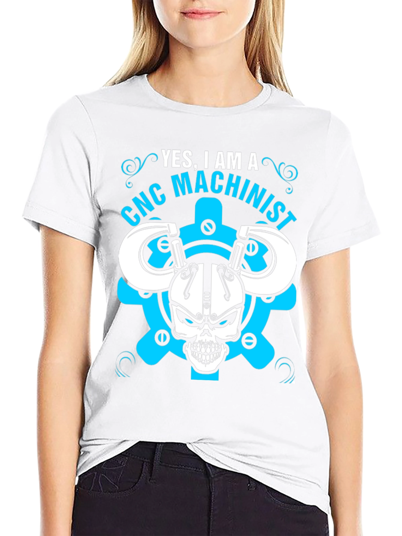 CNC Machinist T-Shirt - Skull & Gears Design