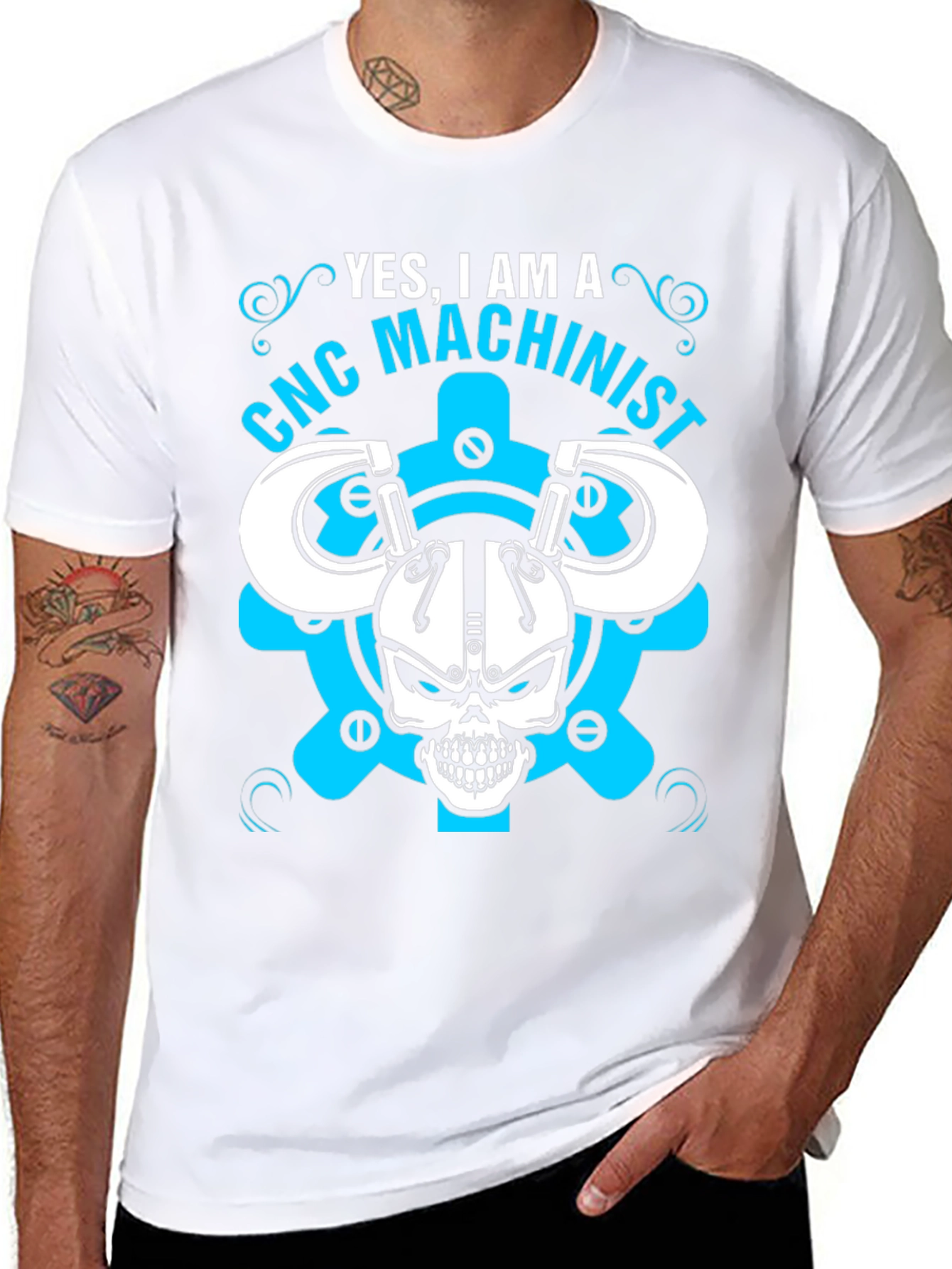CNC Machinist T-Shirt - Skull & Gears Design