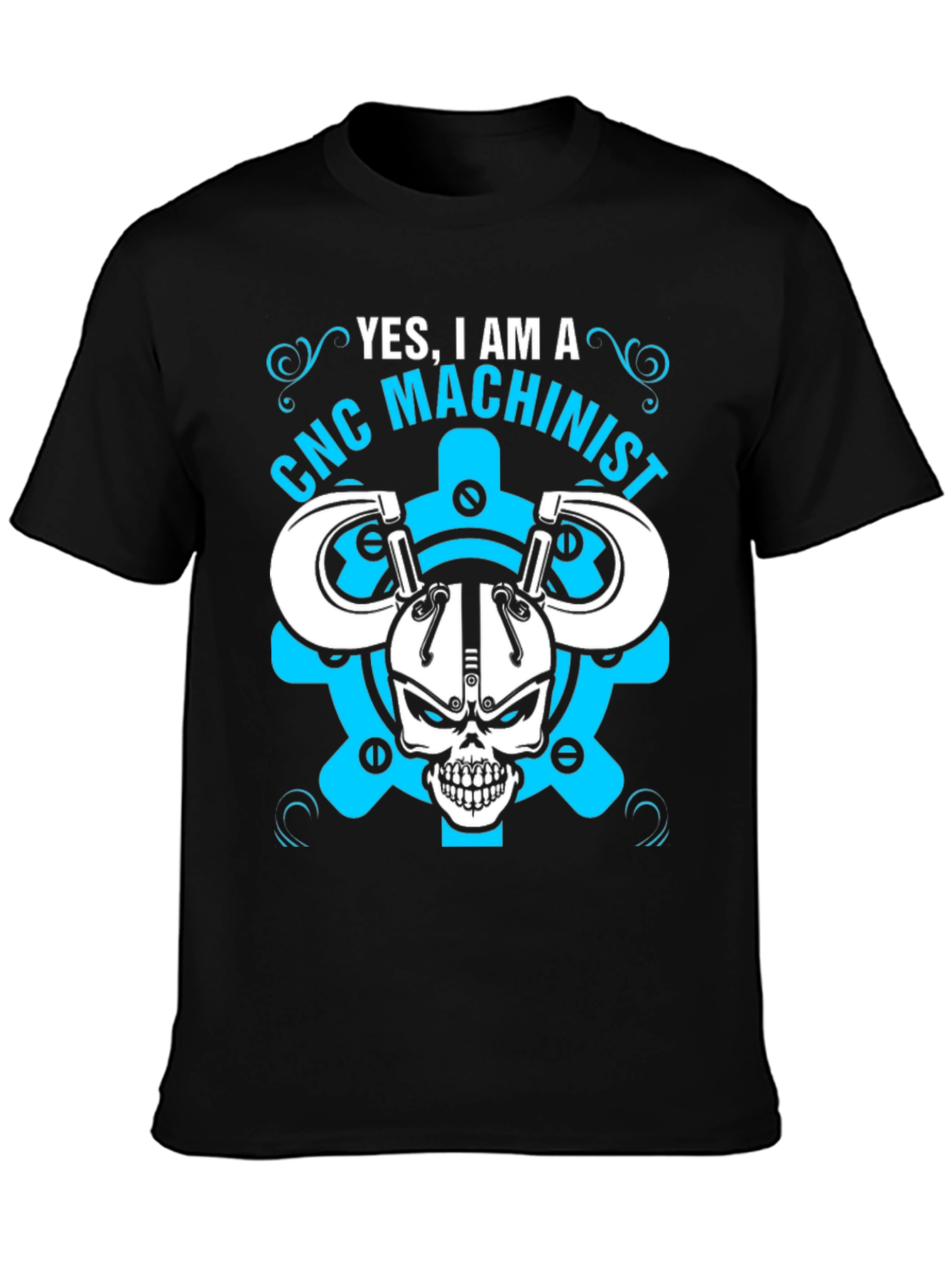 CNC Machinist T-Shirt - Skull & Gears Design