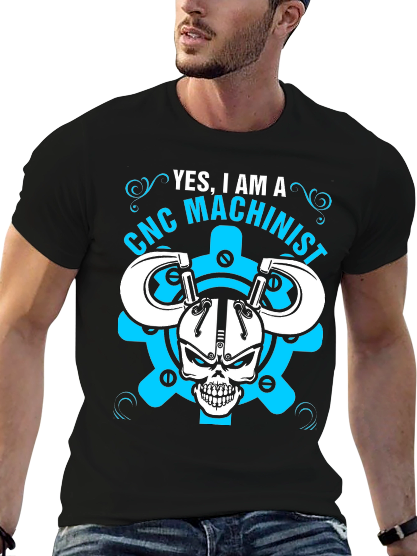 CNC Machinist T-Shirt - Skull & Gears Design