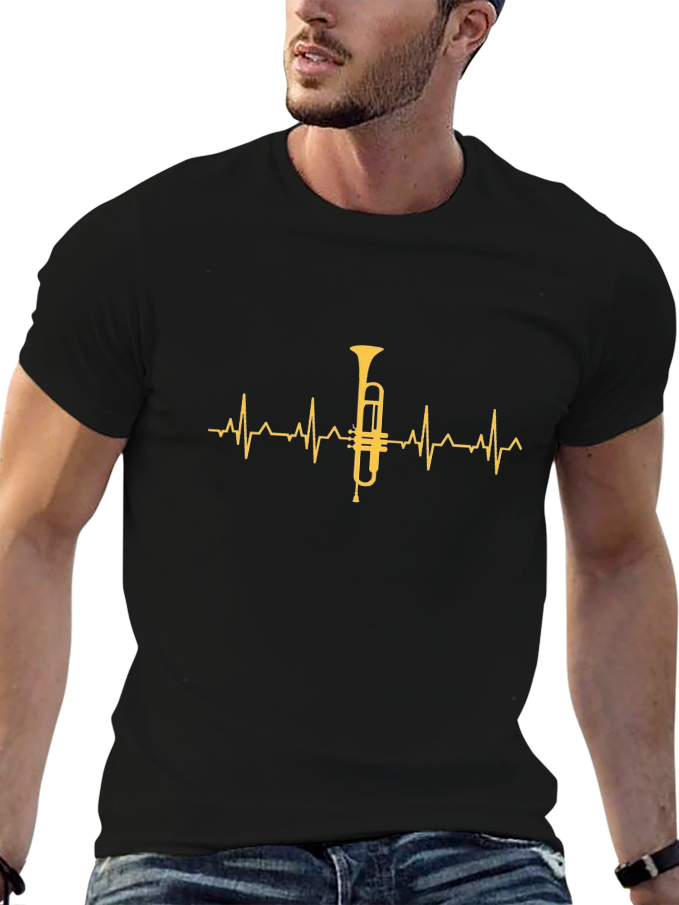 Trumpet Heartbeat Graphic Tee - Music Lover Shirt